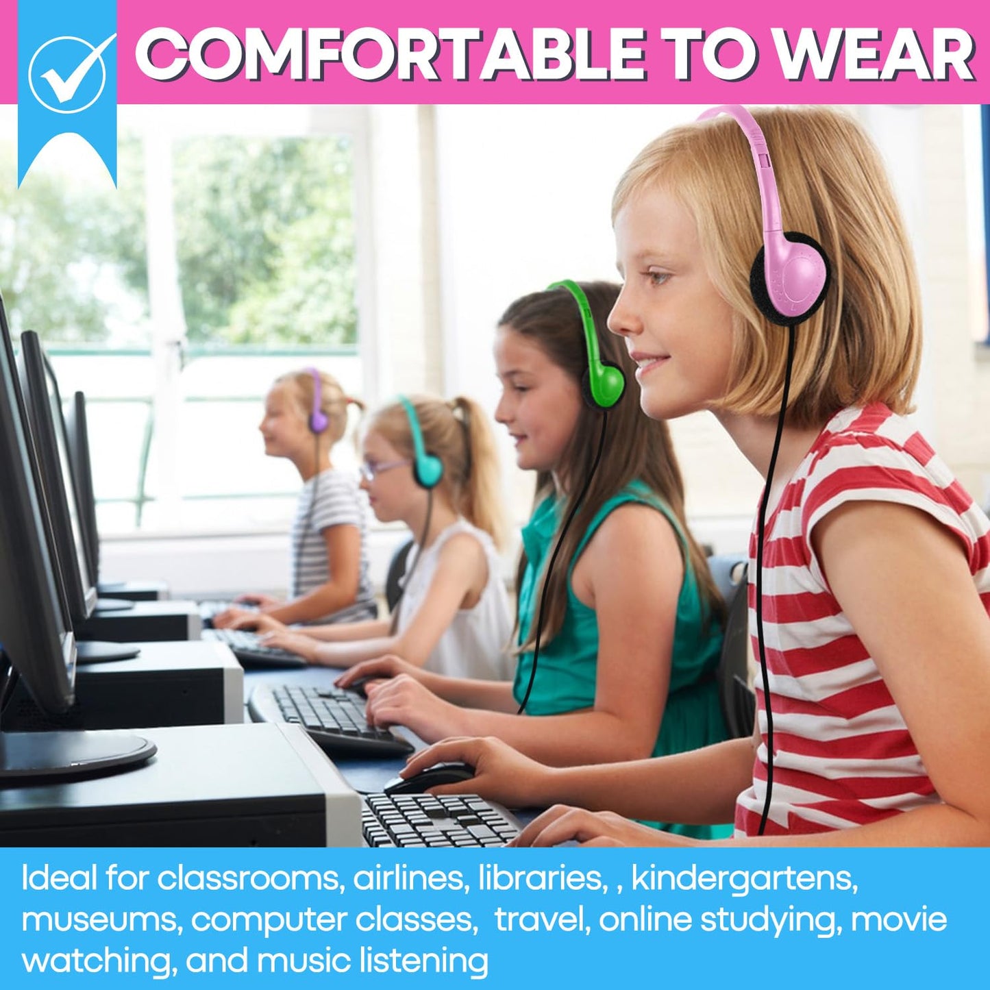 Gaosen 20 Pack Classroom Headphones Bulk for Kids School Student,Wholesale Durable Wired Class Set Headphones for Children Toddler Teens Boys Girls