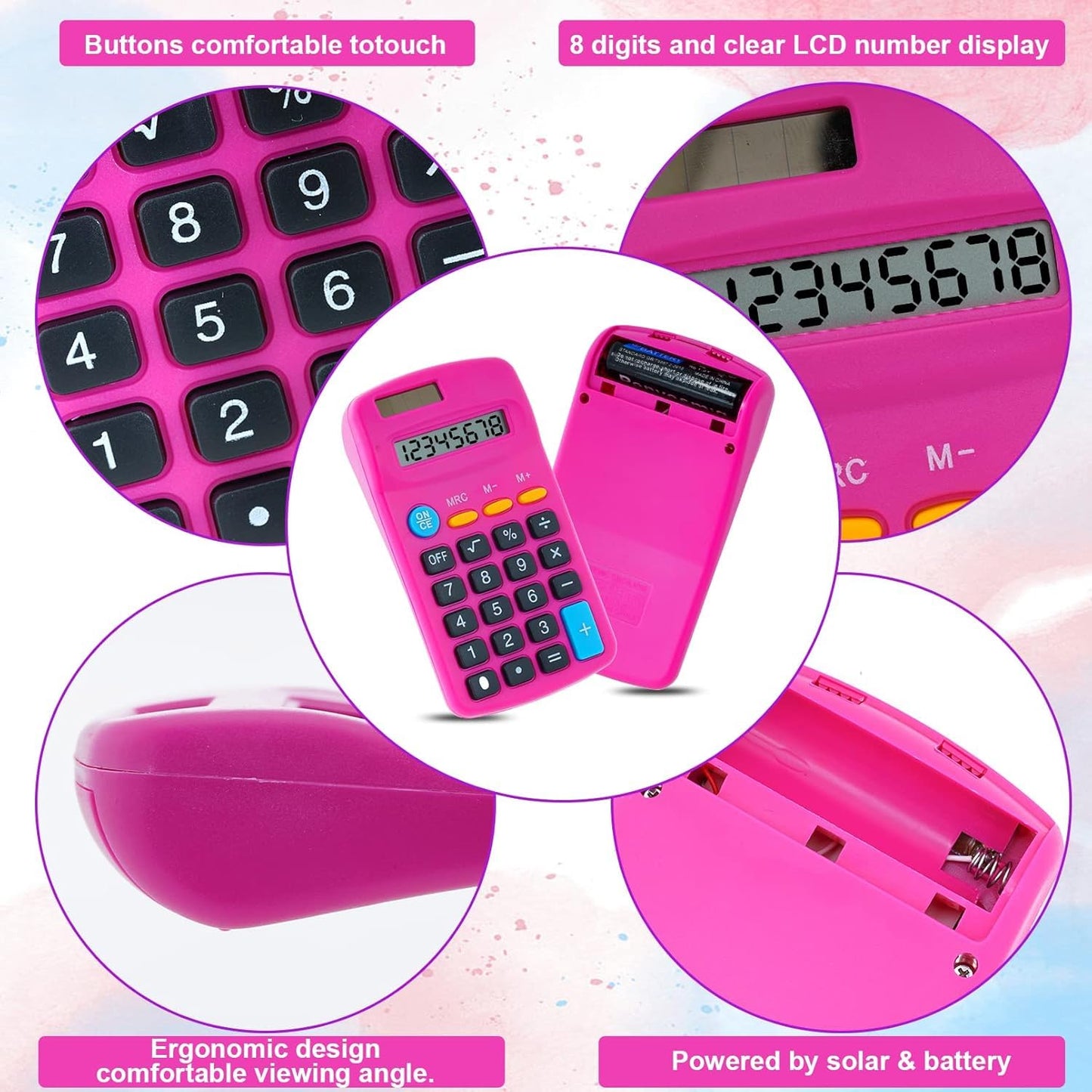Dyrfolm 20 Pack Pocket Calculator,Mini Calculators,Pocket Size Basic Calculators,Solar Battery Dual Power Desktop Calculators,8 Digit Display Basic