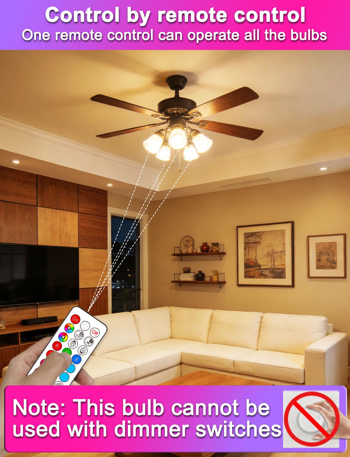 ILC Color Changing LED Light Bulbs, 70W Equivalent, 2700K Warm White A19 E26 Screw Edison Base RGBW Dimmable - 12 Color Choices - Timing Infrared