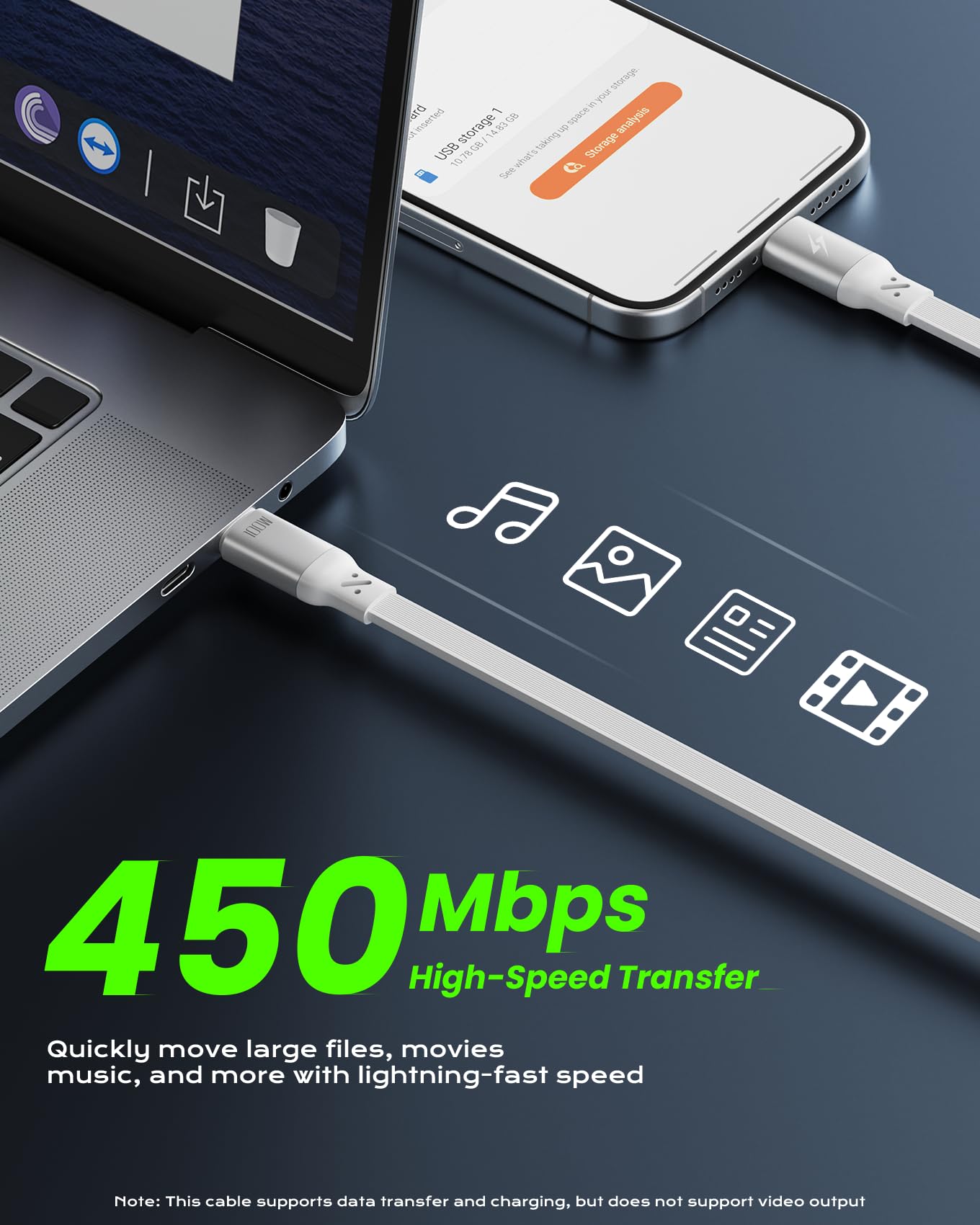iOttie Basix 100W Retractable USB-C Cable, Fast Charging USB C-to-C Cable with 4 Adjustable Cable Lengths, USB C Cable for iPhone 16, 15 (Pro, Plus