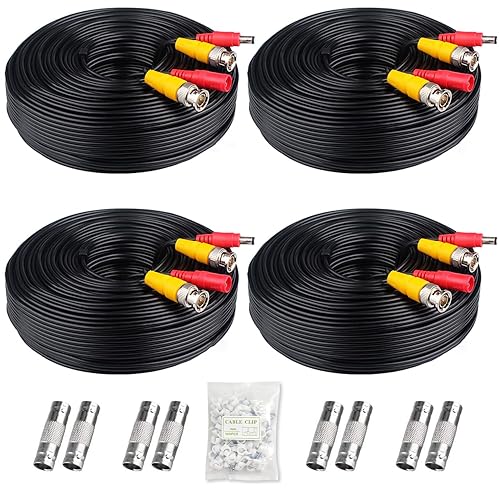WildHD 4x200ft BNC Cable All-in-One Siamese Video and Power Security Camera Cable Extension Wire Cord with 2 Female Connectors for All Max 5MP HD CCTV