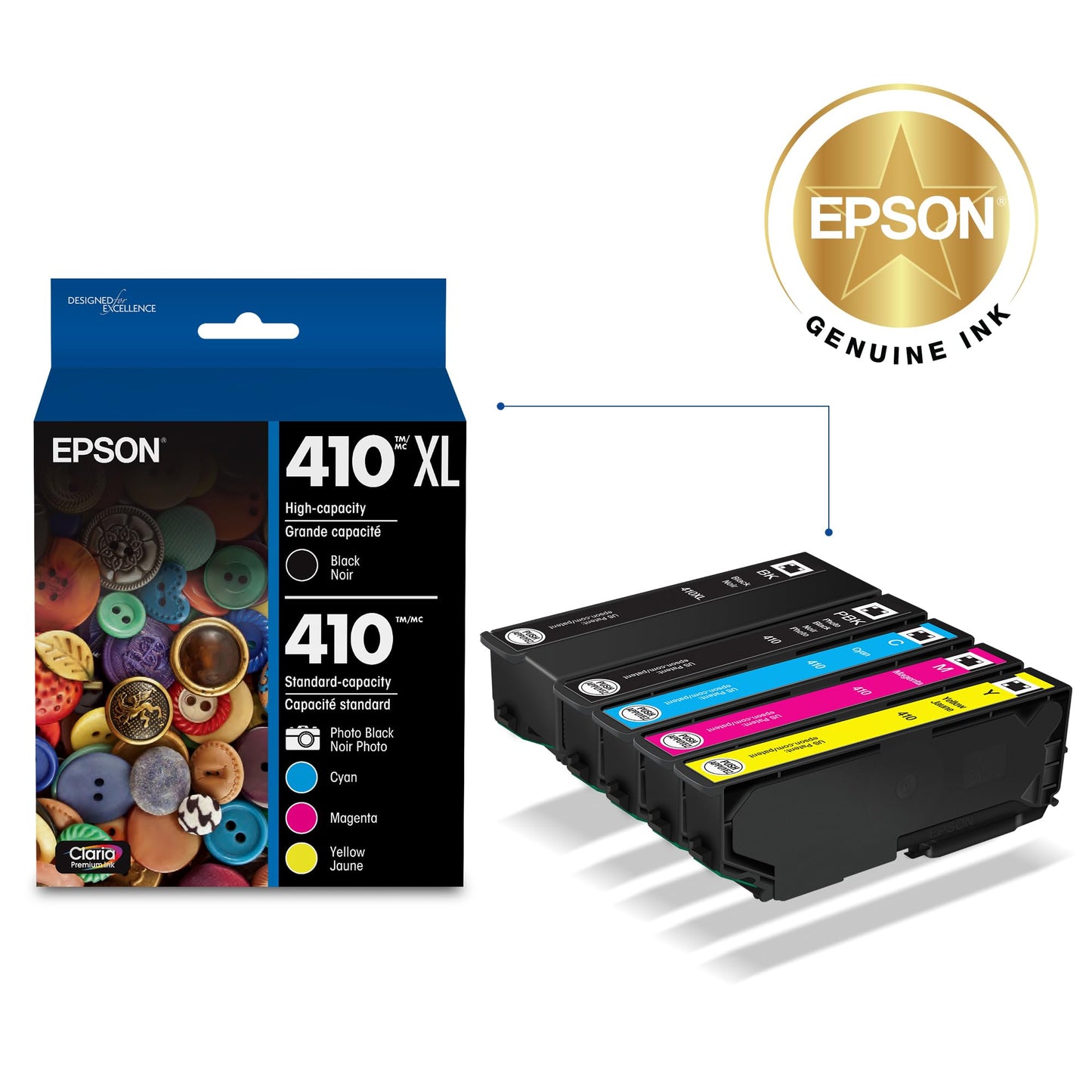EPSON 410 Claria Premium Ink High Capacity Black & Standard Color Cartridge Combo Pack (T410XL-BCS) Works with Expression XP-530, 630, 640, 7100, 830