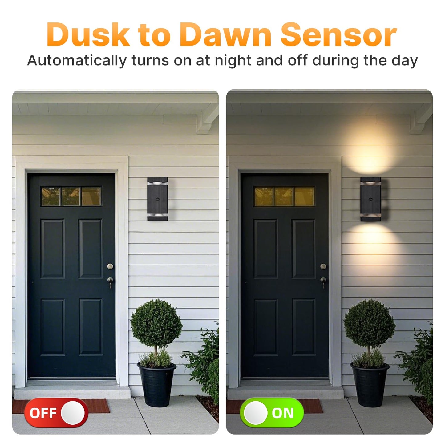 futxnziey Outdoor Wall Lights 1 Pack, Integrated LED Up Down Lights, Modern Black Outdoor Wall Light with Dusk to Dawn Sensor Aluminum Exterior Wall