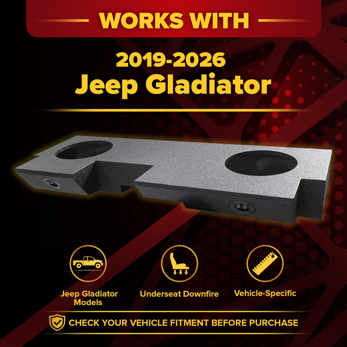 QPower Dual 10" Underseat Upfire QBomb Subwoofer Box for Jeep Gladiator