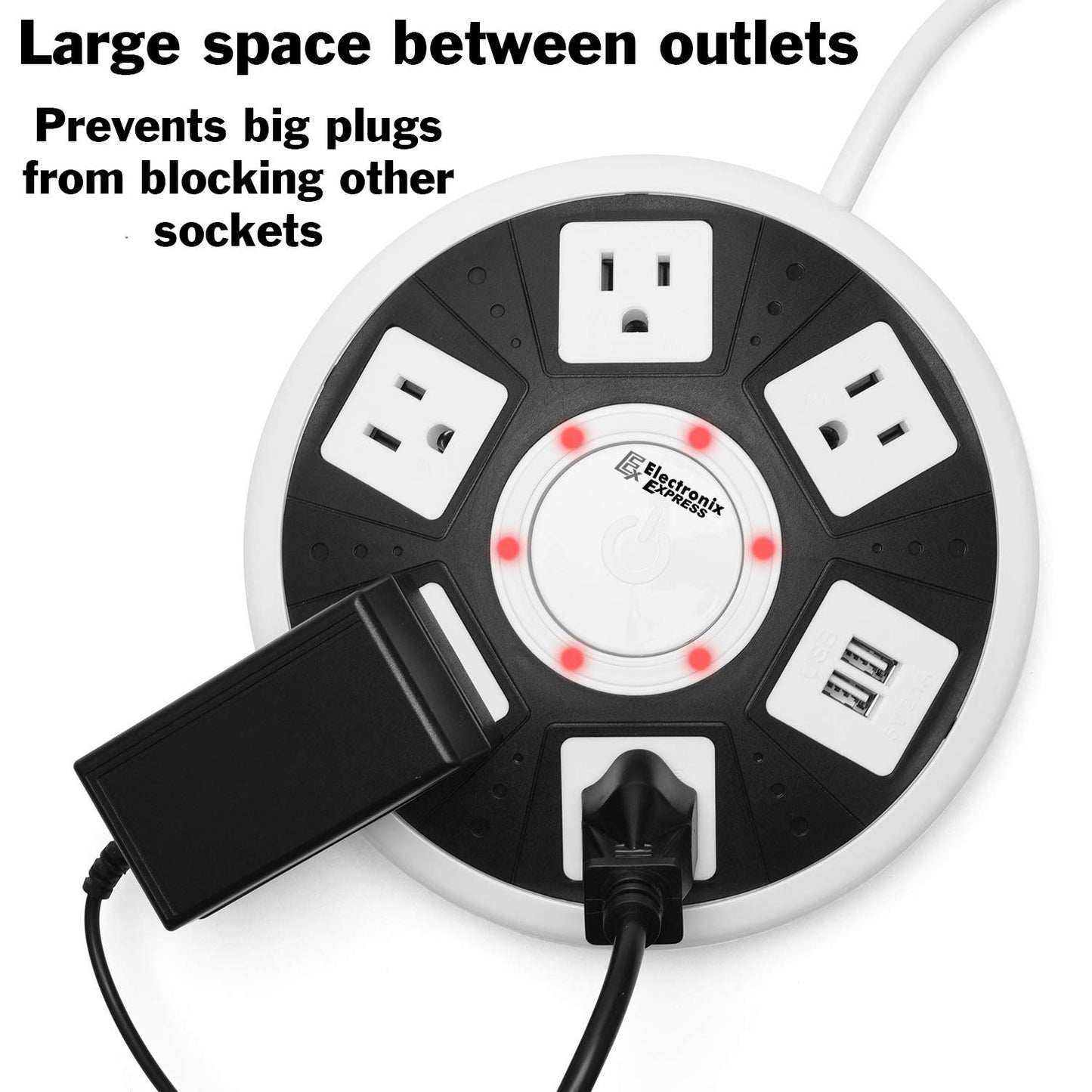 ETL Certified Round Power Strip - 5 Outlets with Surge Protection, 2 USB Charging Ports, and On/Off Button by EX ELECTRONIX EXPRESS
