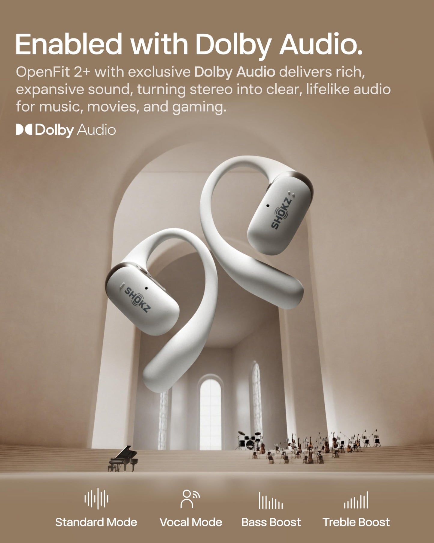 SHOKZ OpenFit 2+ Open-Ear Earbuds, Grey, Dolby Audio,Wireless Charging
