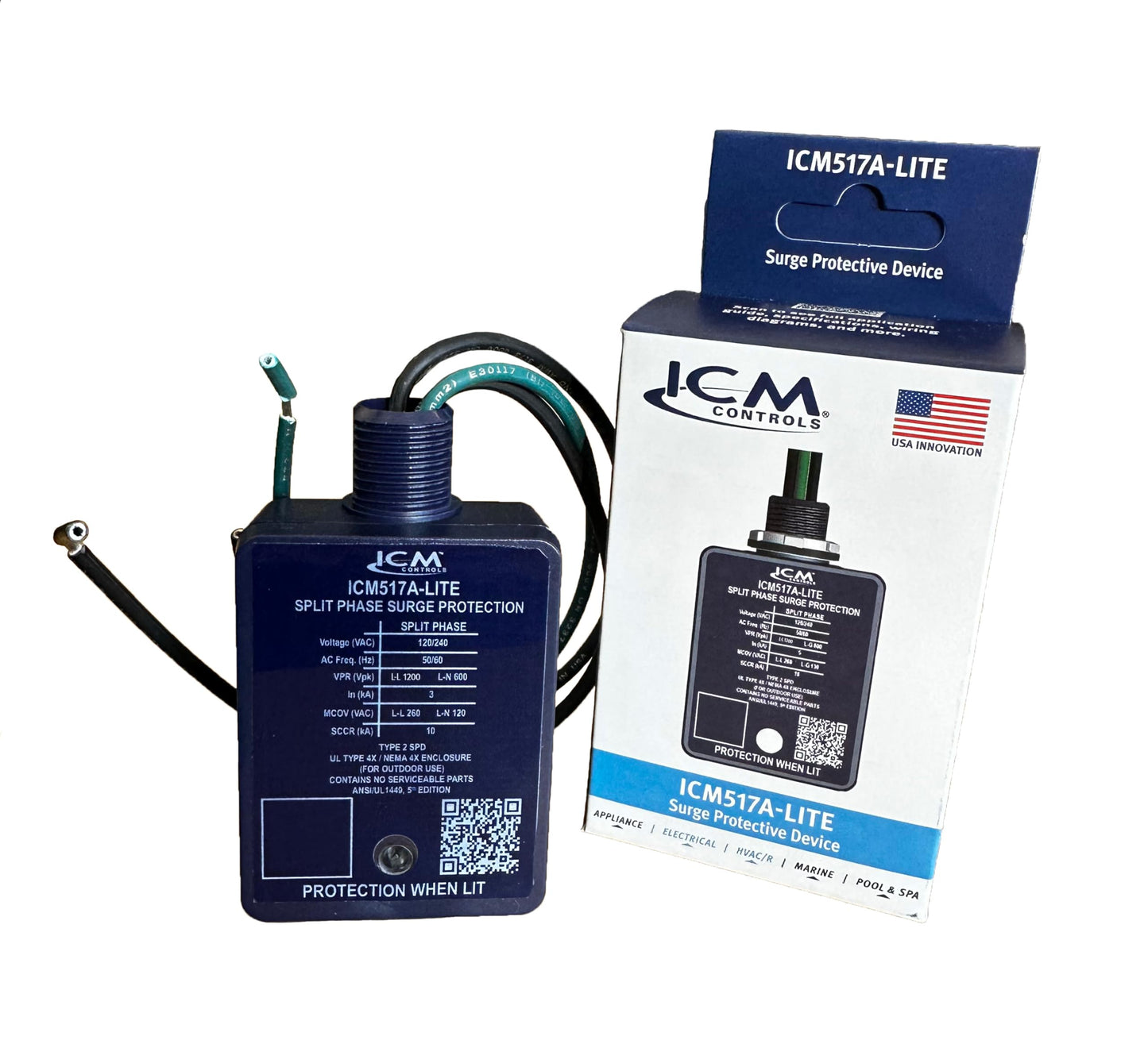 ICM Controls ICM517A-Lite 120/240V HVAC Surge Protective Device - TPMOV Technology, 60kA Surge Rating, 612 Joules, NEMA 4X Enclosure, UL Listed