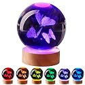 3D Butterfly Crystal Ball Lamp, Upgraded 3.15 Inch Butterflies Crystal Ball Night Light with 16 Colors LED Wooden Base, Remote Control, Gift Box