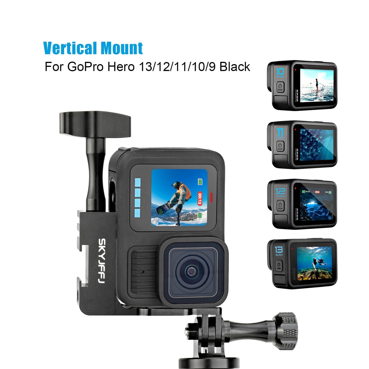 SKYJFFJ 90 Degree Aluminum Vertical Bracket Adapter for GoPro Hero 13 12 11 10 9 Action Camera Black (Vertically)