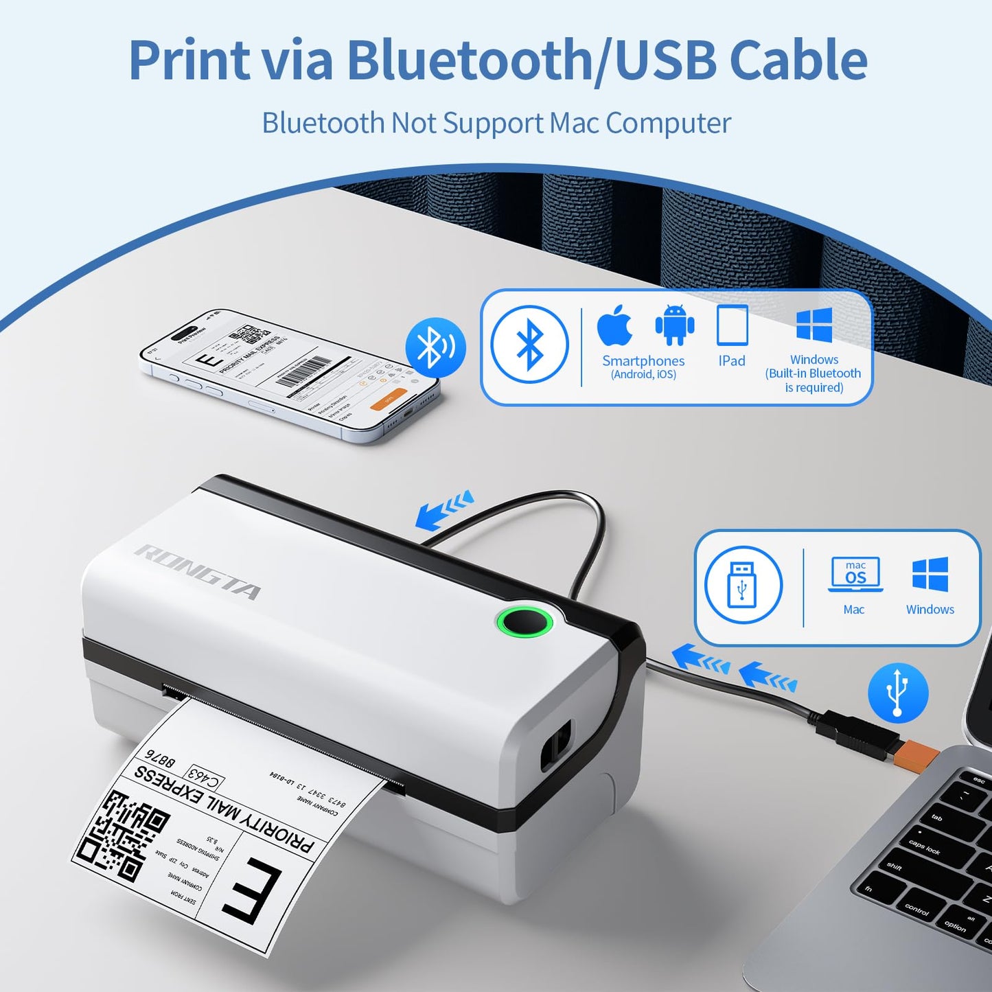 Rongta Bluetooth Thermal Shipping Label Printer, Wireless 4x6 Shipping Label Printer for Packages, Support Android&iPhone and Windows, Widely Used