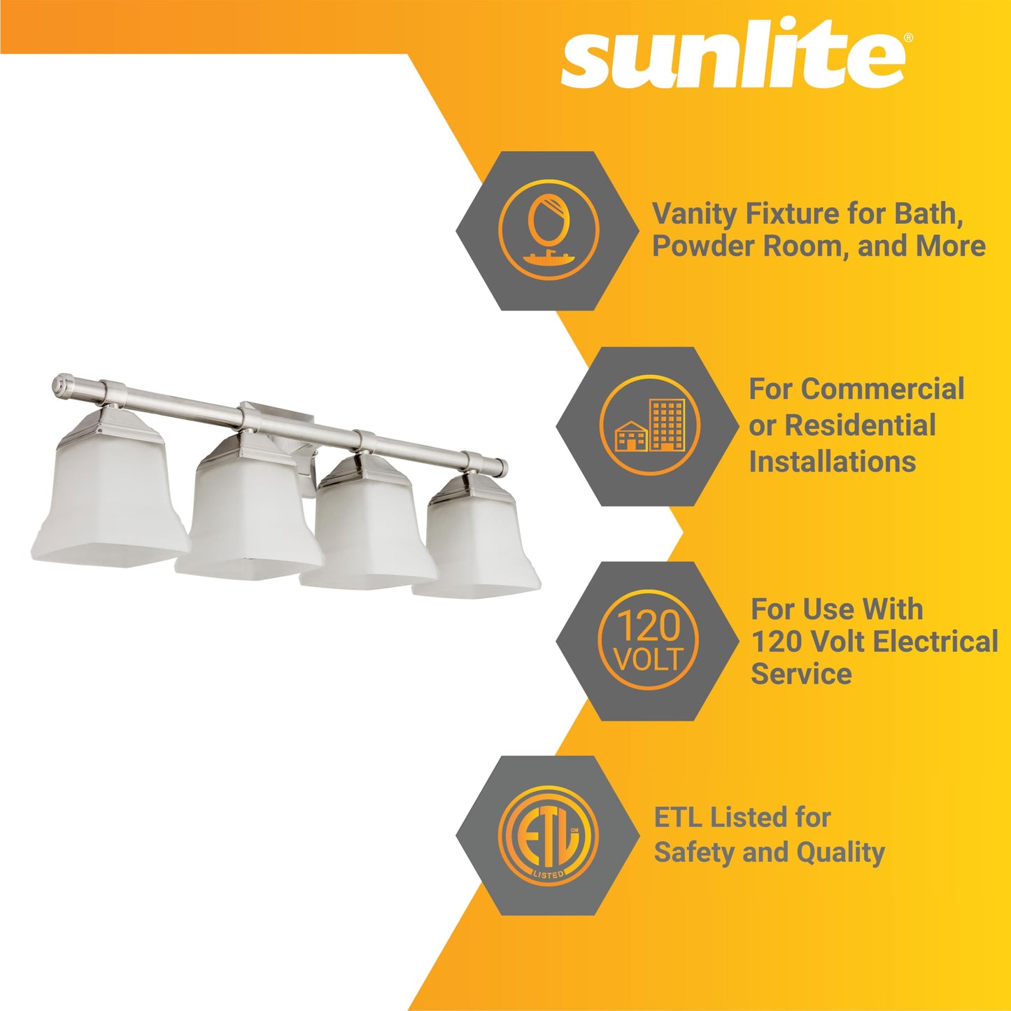 Sunlite 46064 25" Modern Square Bell Vanity Wall Mount Light Fixture, Medium Base (E26) Socket, Standard A19 Bulb Required (100W Max), Frosted Glass