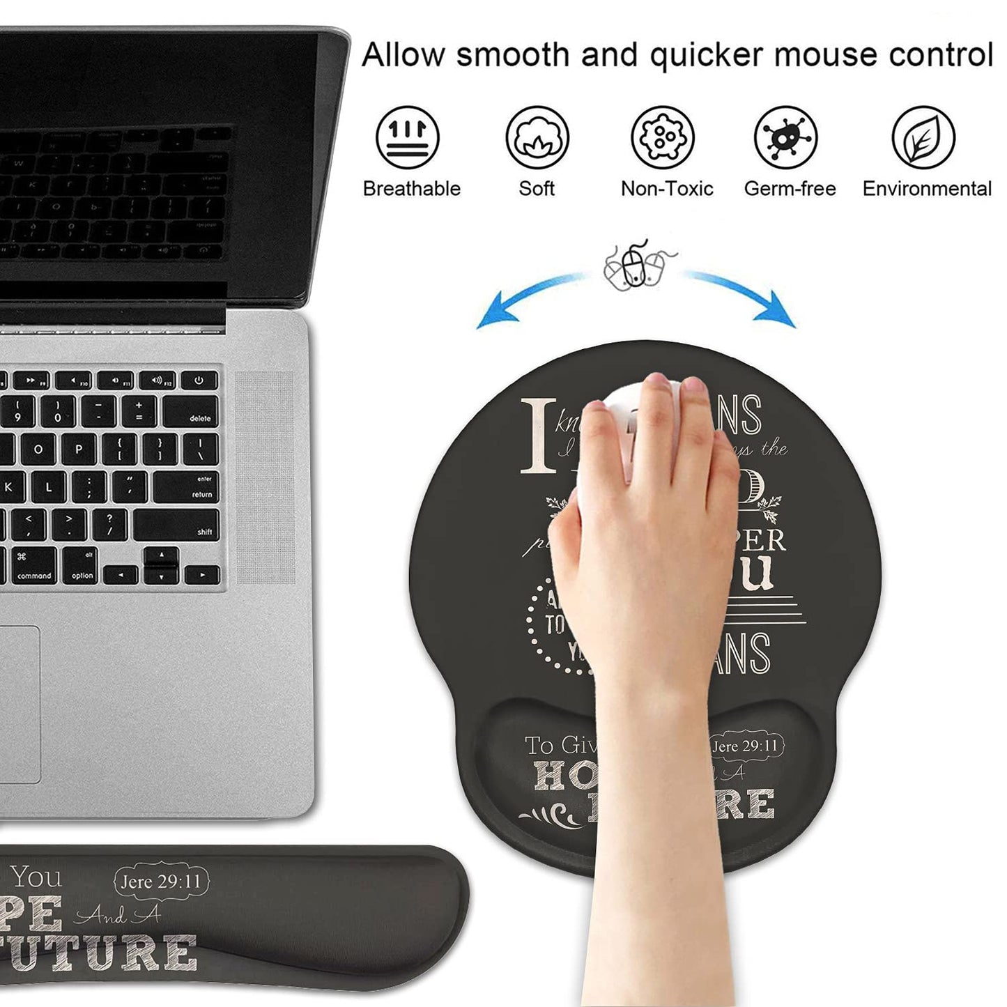 Keyboard Wrist Rest and Mouse Pad Wrist Support Set with Coasters, Non-Slip PU Base, Easy Typing and Relieve Wrist Pain, Perfect for Home Office