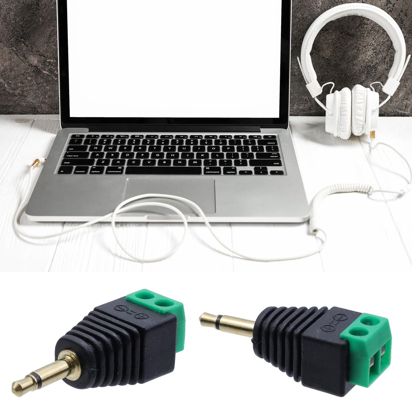 Antrader 3.5mm Male to 2-Screw Terminal Female Connector, 6pcs