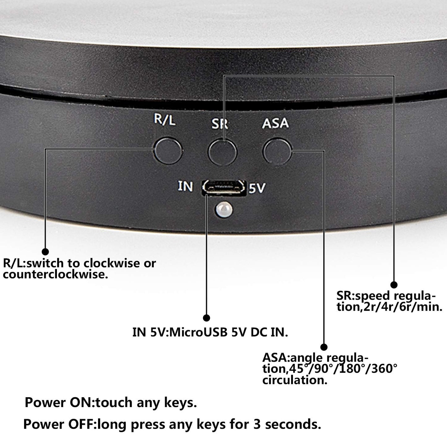 Leadleds 360 Degree Turntable Display Stand, 3 Speeds Electric Rotating Display Stand for Photography Video Shooting Props Jewelry (Black)