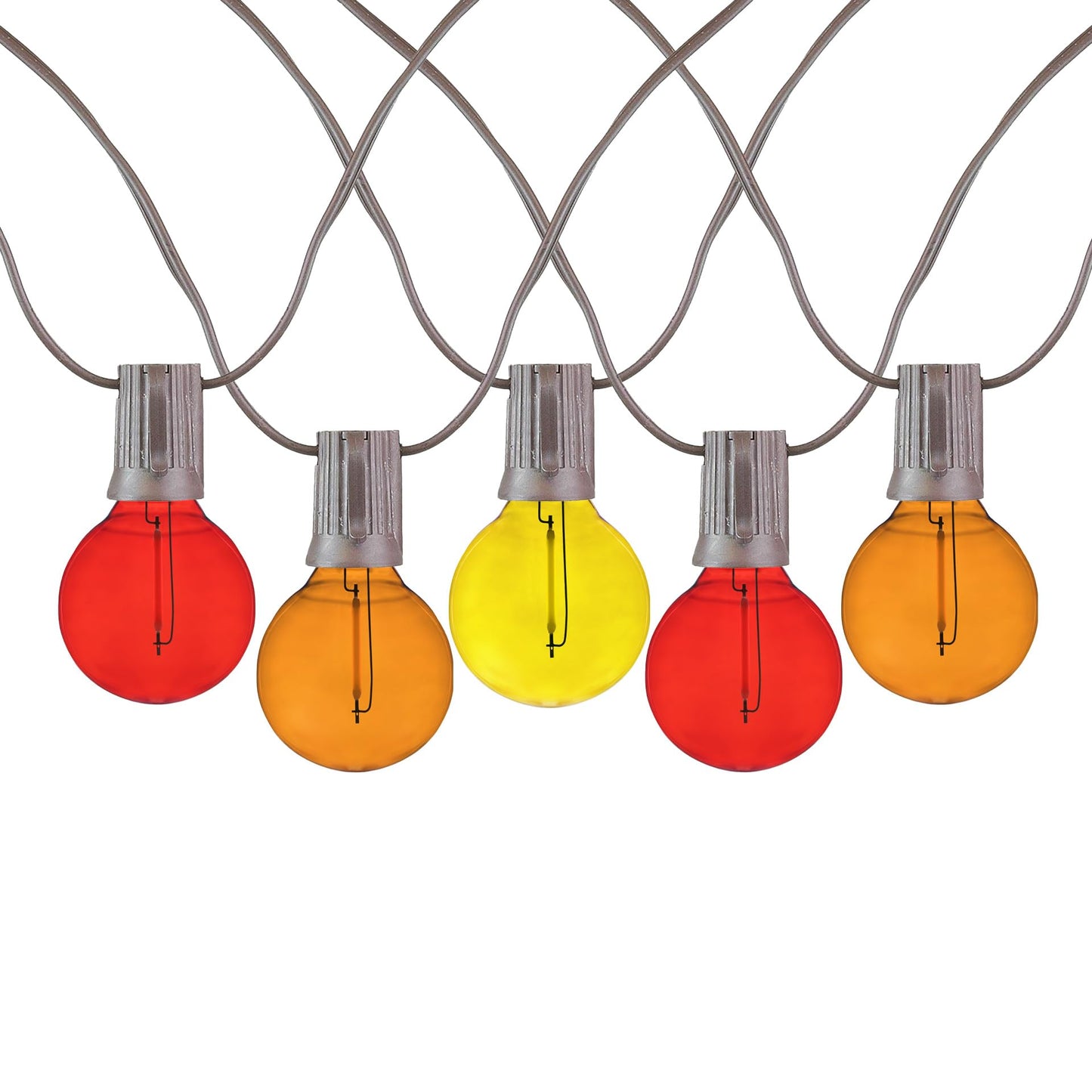 Novelty Lights G40 Filament LED String Light, Translucent Red/Orange/Yellow Bulbs, 25 Globe Lights with 12" Spacing on Green Wire, Indoor/Outdoor