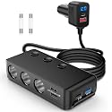 Nilight 9 in 1 Cigarette Lighter Adapter Splitter QC 3.0 3 Sockets 4 USB Ports Power Splitter with PD/QC 3.0 Independent Switches LED Voltage Display