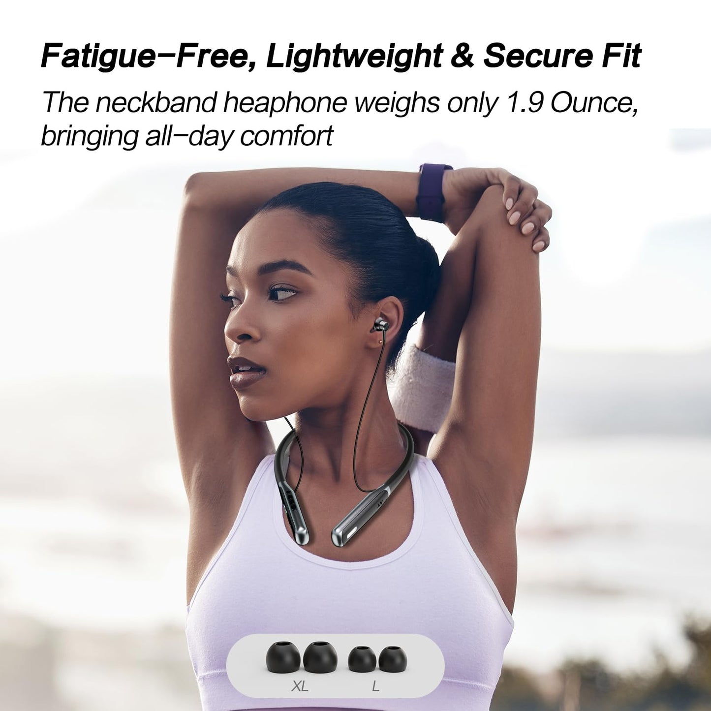 NEOQOQO Wireless Neckband Earbuds, Bluetooth 5.4 Neckband Earbuds with Built-in Microphone, Lightweight, ENC Multi-Connect Neckband Sports Earphones