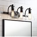 Possini Euro Design Sorren Industrial Modern Wall Light Black Metal Hardwired 20 1/2" 3-Light Fixture Curving Clear Glass Shade for Bedroom Bedside