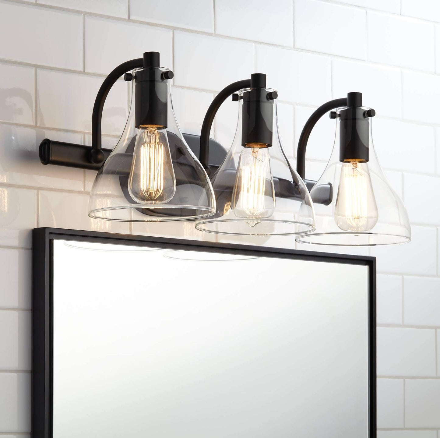 Possini Euro Design Sorren Industrial Modern Wall Light Black Metal Hardwired 20 1/2" 3-Light Fixture Curving Clear Glass Shade for Bedroom Bedside