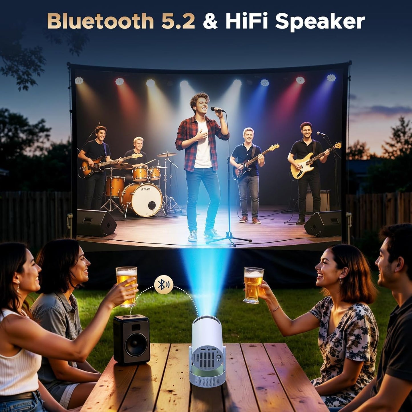 Mini Projector, Projector with Wifi and Bluetooth Built-in Battery 4K Portable Projector for Outdoor Bedroom, Smart Projectors 1080P Compatible