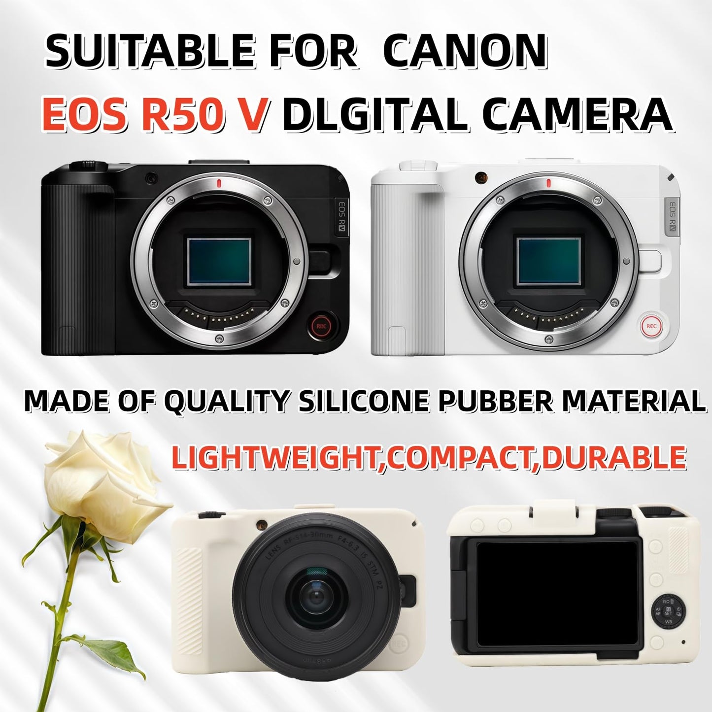 SZHSYJY EOS R50V Case,Soft Silicone Protective Cover for Canon EOS R50 V Digital Camera, Anti-Scratch Slim Fit Design with 2 Screen Protectors and 1