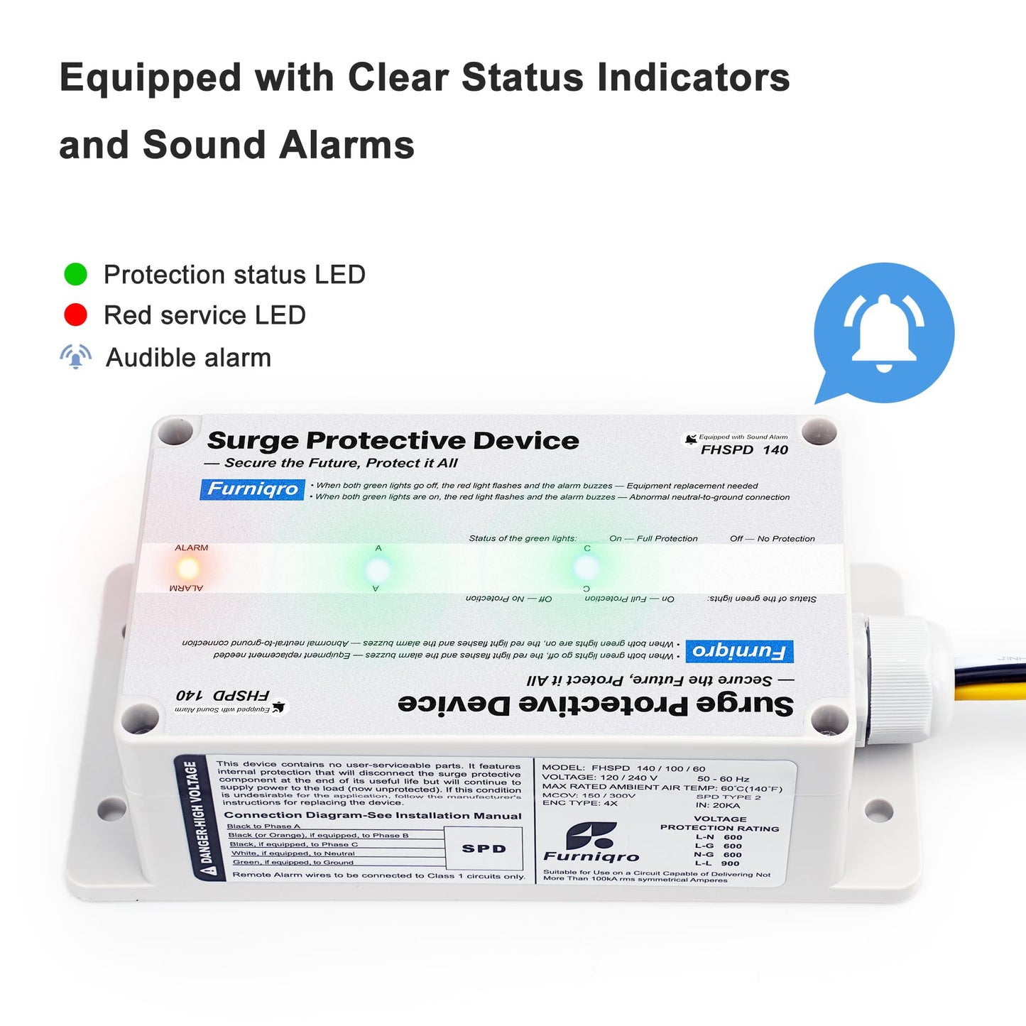 FHSPD140 Whole House Surge Protector FS140 Whole House Surge Protection Device Rated for 140,000 Amps, Whole Home Surge Protector, Indoor/Outdoor Use