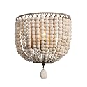 Newrays Vintage Wood Bead Wall Lamp Gray White Finishing Retro Antique with Hard Wired for Bedroom Fixtures