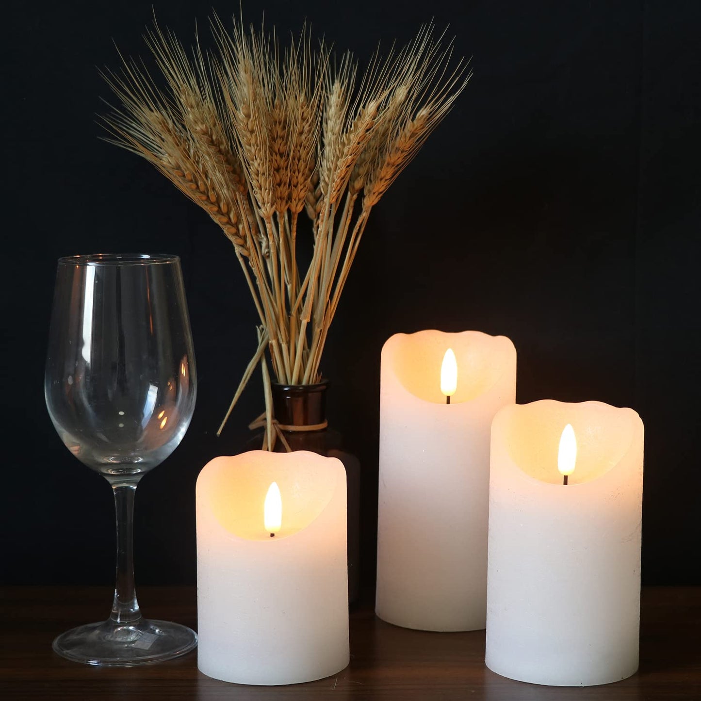 Eldnacele Battery Operated Flameless Candles with Remote and Timer, Set of 3 White Real Wax LED Pillar Candles 3D Wick Flickering Dimmable Light