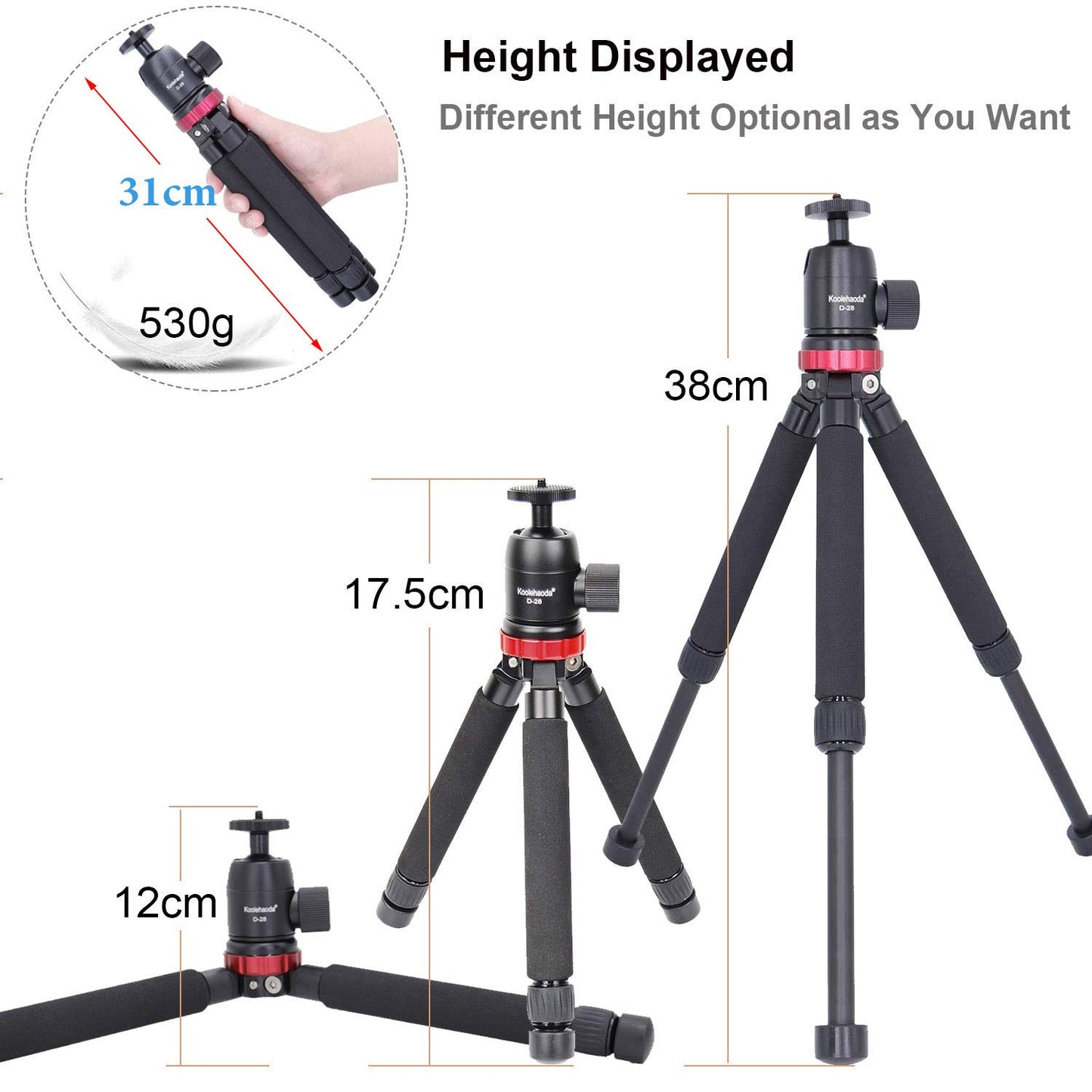 Koolehaoda Metal Mini Tripod with 360° Ball Head and 1/4" Screw Desktop Tabletop Stand Tripod for Cameras,Load up to 8kg - (MT-02+D28)