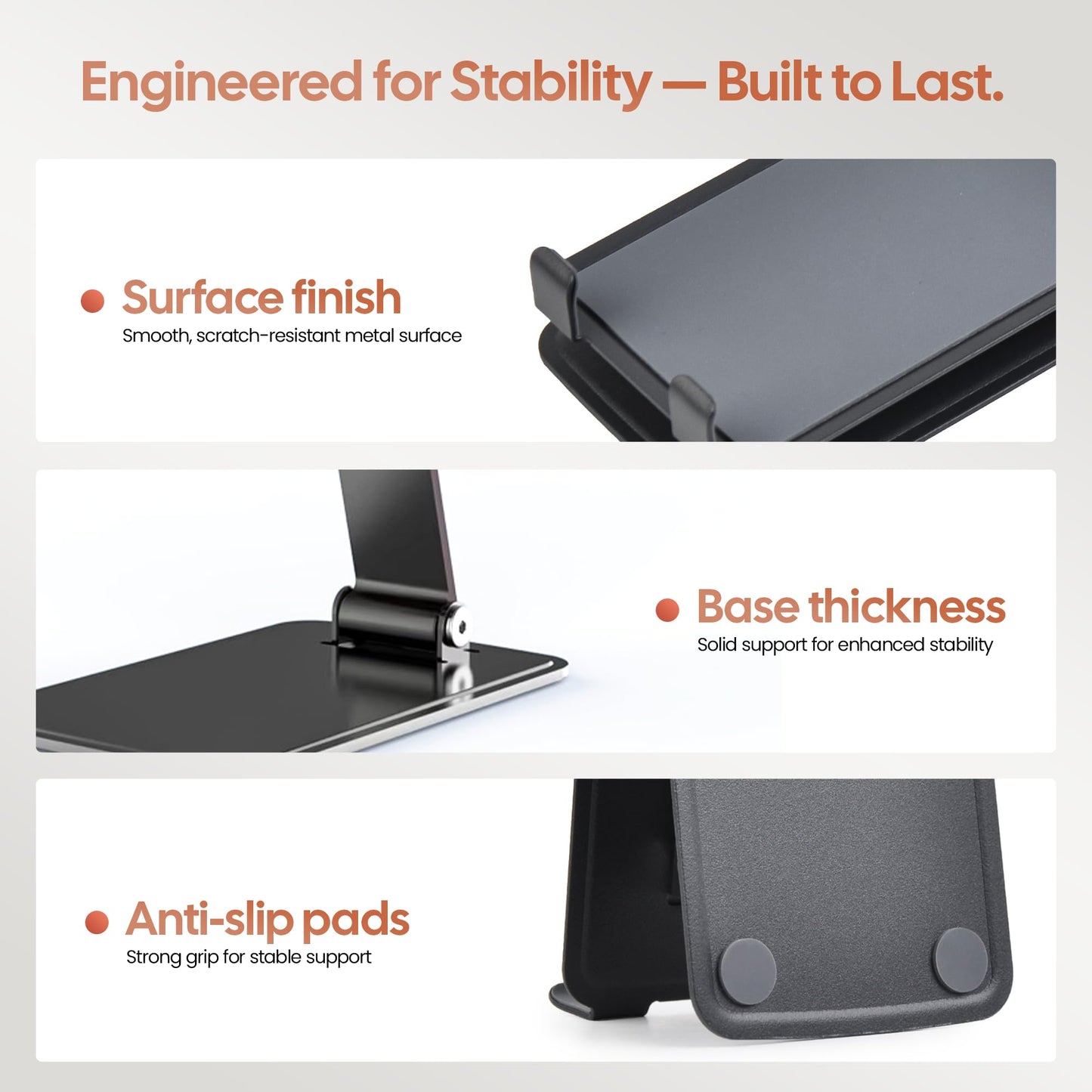 NovalMarts Phone Stand for Desk, Adjustable Aluminium Cell Phone Stand Holder, Foldable Phone Holder for iPhone & Android, Anti-Slip Phone Stand