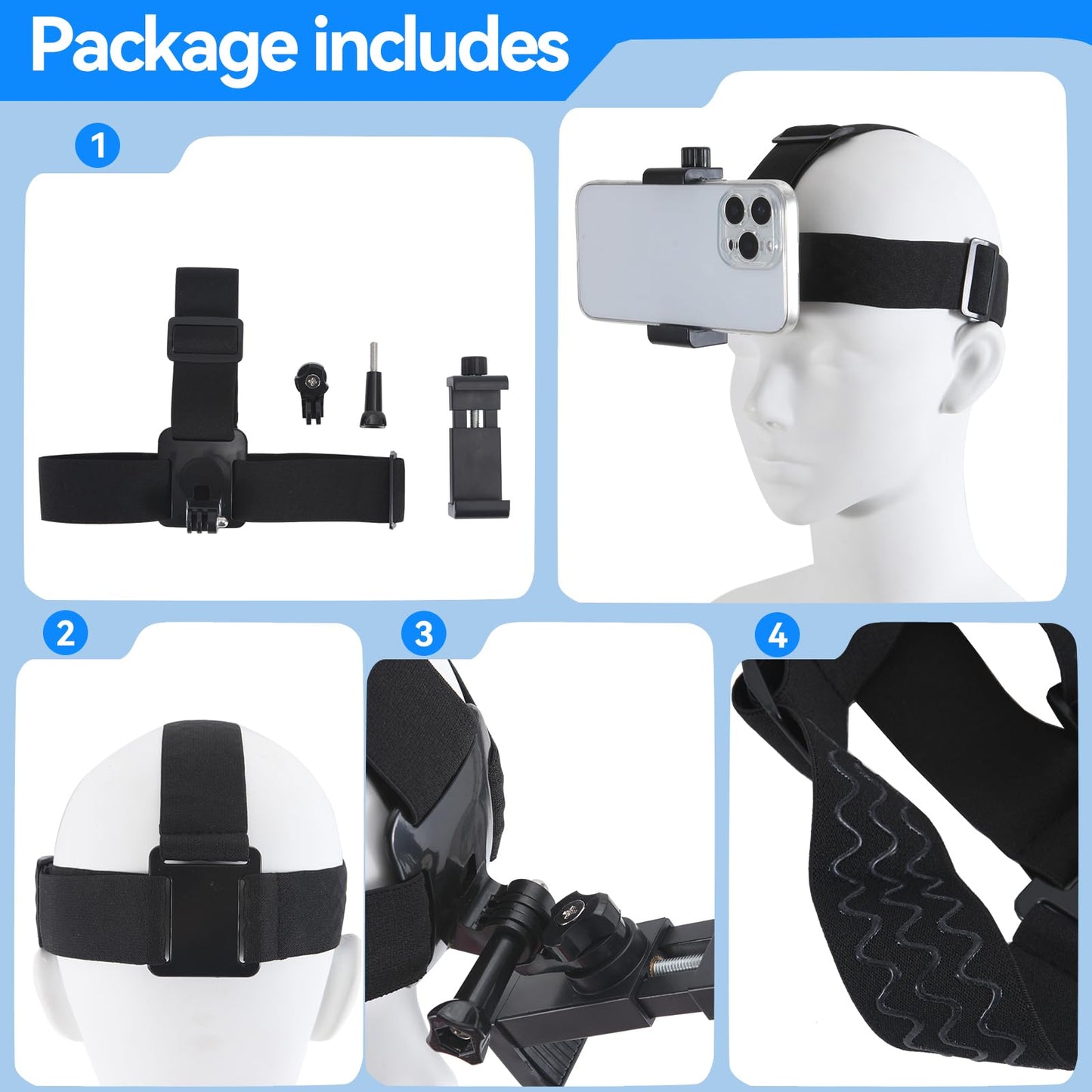 Head-Mounted Mobile Phone Holder,First-Person View Video Outdoor Live Shooting Bracket with Phone Clip(4"-7") for iPhone Samsung Smartphones and GoPro