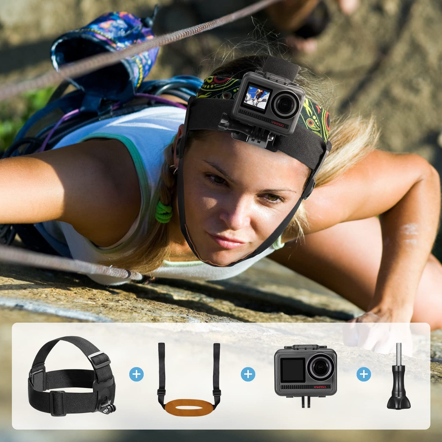 AKASO Action Camera Rock Climbing Kit Compatible with GoPro Hero 2 3 4 5 6 7 8 9 10 11, Portable Electronic Device Mount, Black