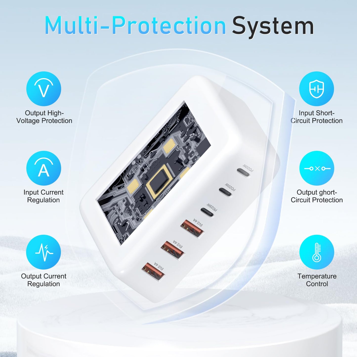 100W GaN USB C Fast Charger Block Compact 6 Port GaN Charging Station HUB Brick Portable Wall PD Charger Power Adapter for iPhone 16 15 14 13 12 Pro