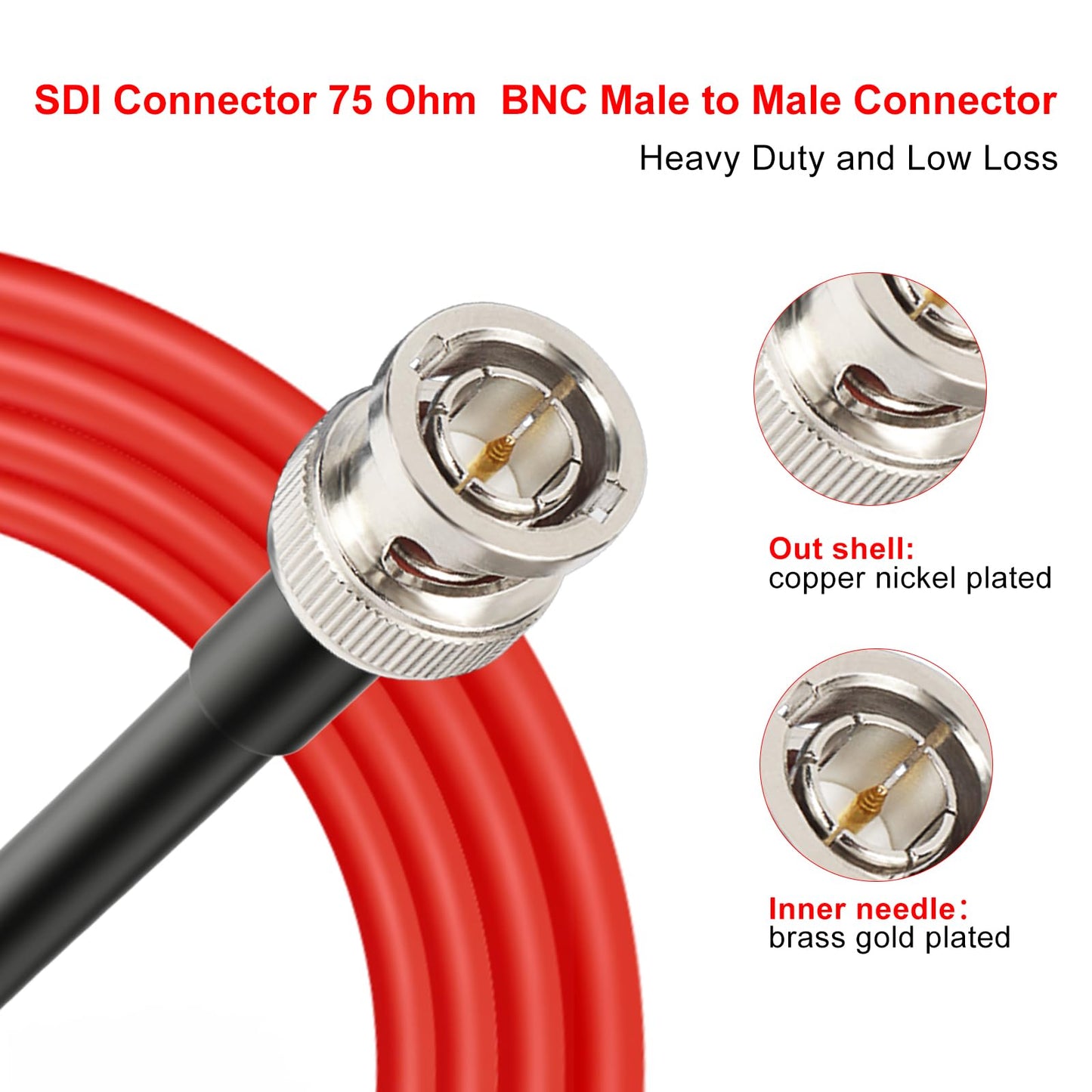 XRDS-RF 12G SDI Cable 2FT, 75ohm RG6 BNC Cable Supports HD-SDI/3G/6G/12G-SDI/4K for Video Security Camera Converter