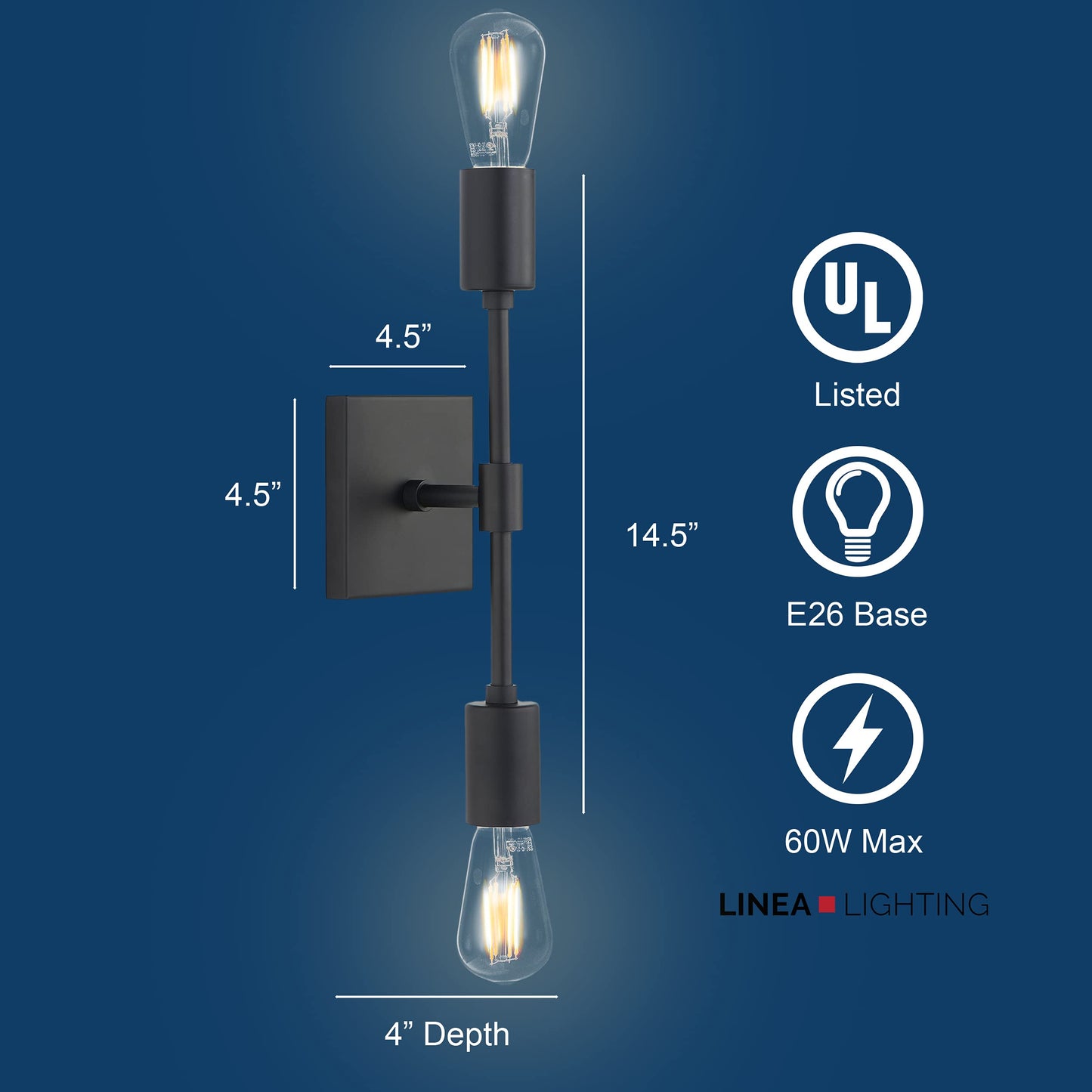 Linea di Liara Berbella 2-Light Matte Black Bathroom Vanity Light Fixtures Modern Wall Sconces Lighting Fixture Wall Lights for Hallway and Bedroom