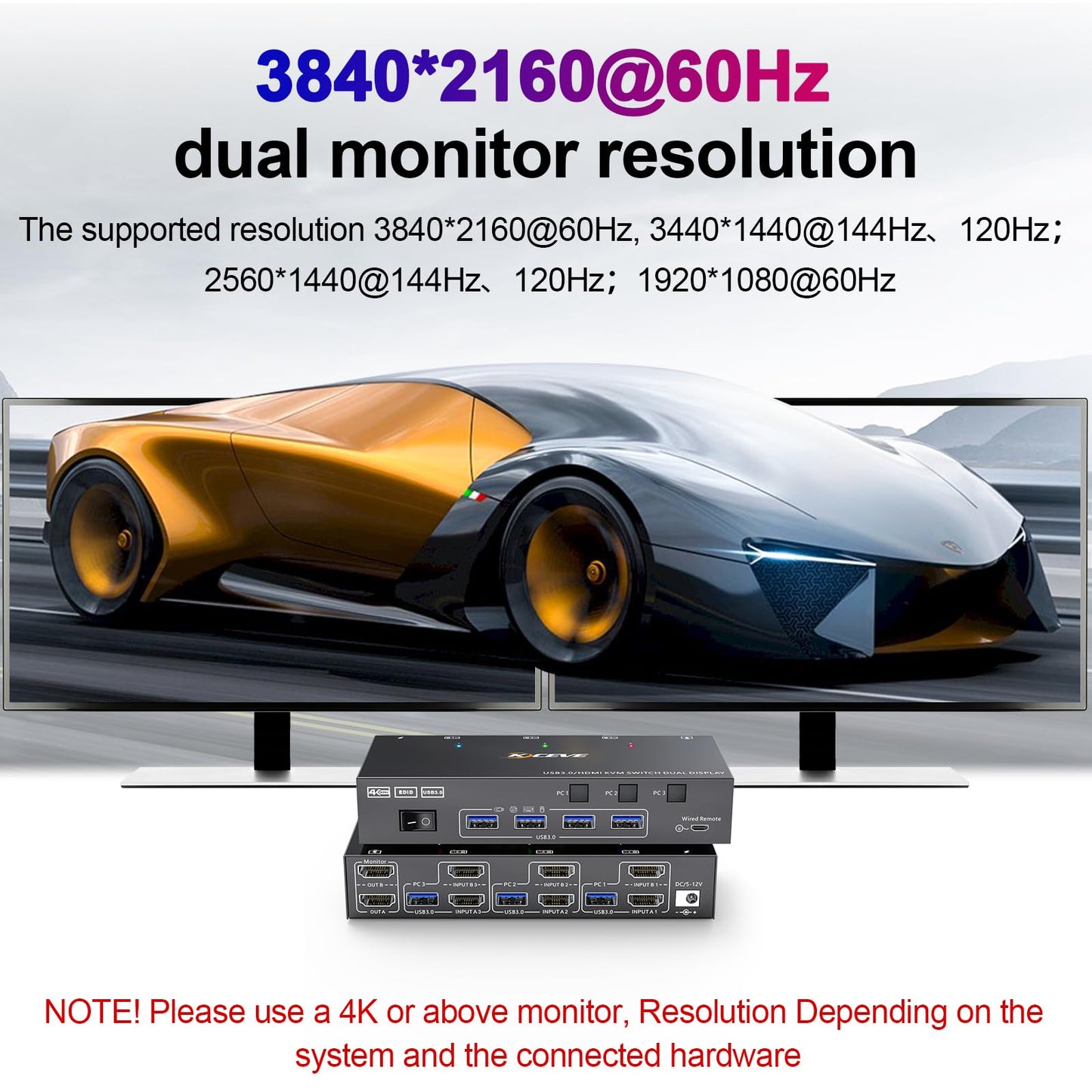 3 Computers 2 Monitors KVM Switch, Reyoten HDMI2.1 KVM Support 4K@60Hz 2K@144Hz USB 3.0 KVM Switches Share 2 Monitors and 4 USB 3.0 Ports, Support