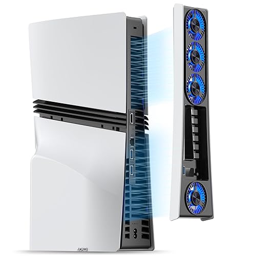 JUSPRO Cooling Fan for PS5 Pro, Quiet Enhanced 4 Cooler Fan with Adjustable Speed, Auto Power On/Off, Cooling Accessories with USB 3.0 Port and LED