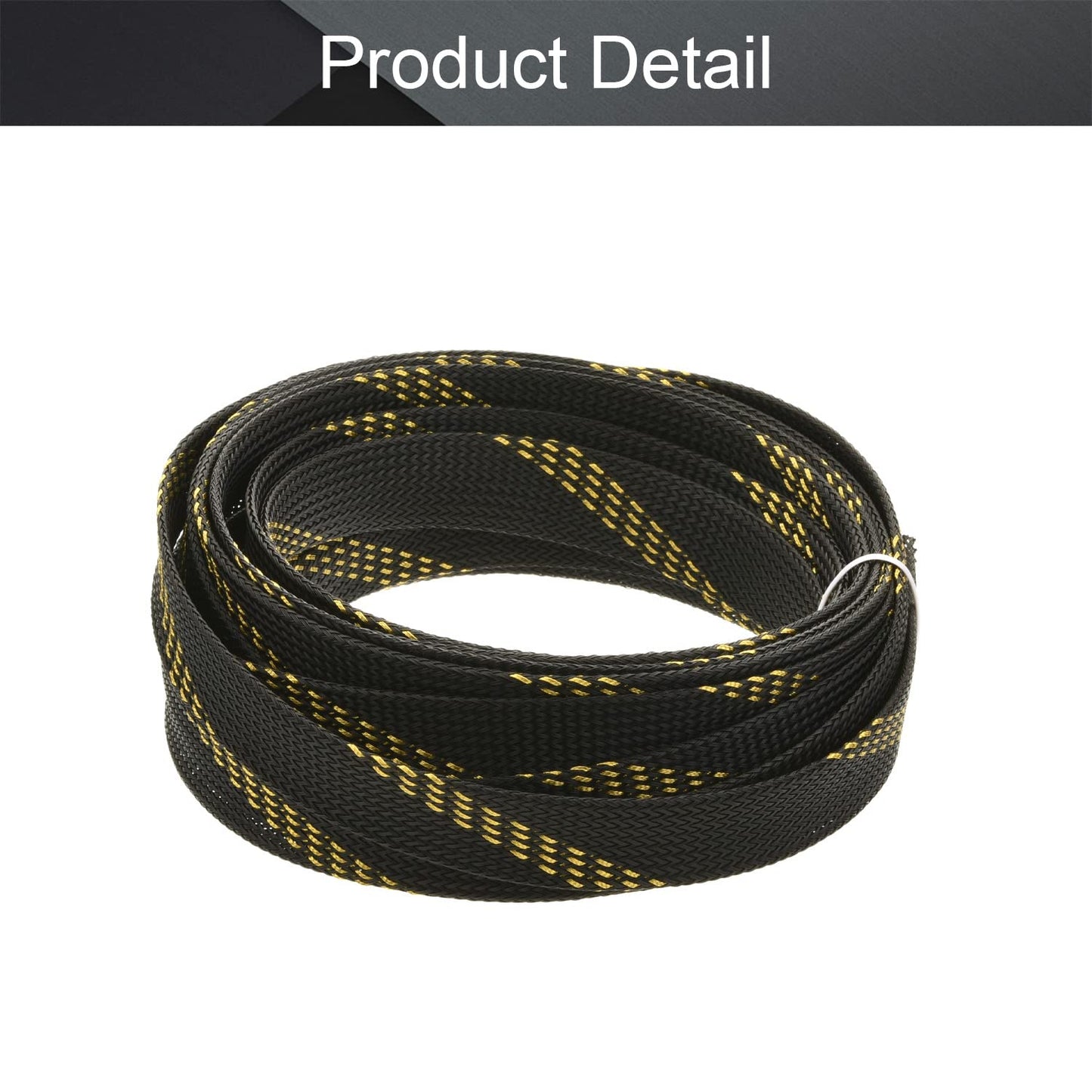 Othmro 5m/16.4ft PET Expandable Braid Cable Sleeving Flexible Wire Mesh Sleeve Black Gold,Non-Split for Power Cord Audio Video Cables Protecting from
