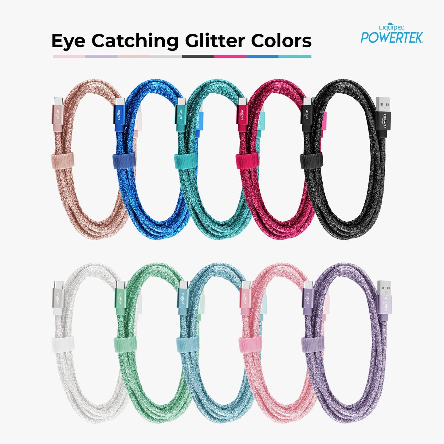 LIQUIPEL USB Type C Cable 6ft, USB A 2.0 to USB-C Fast Charger Extra Long Durable, Glitter Cables (Magenta)