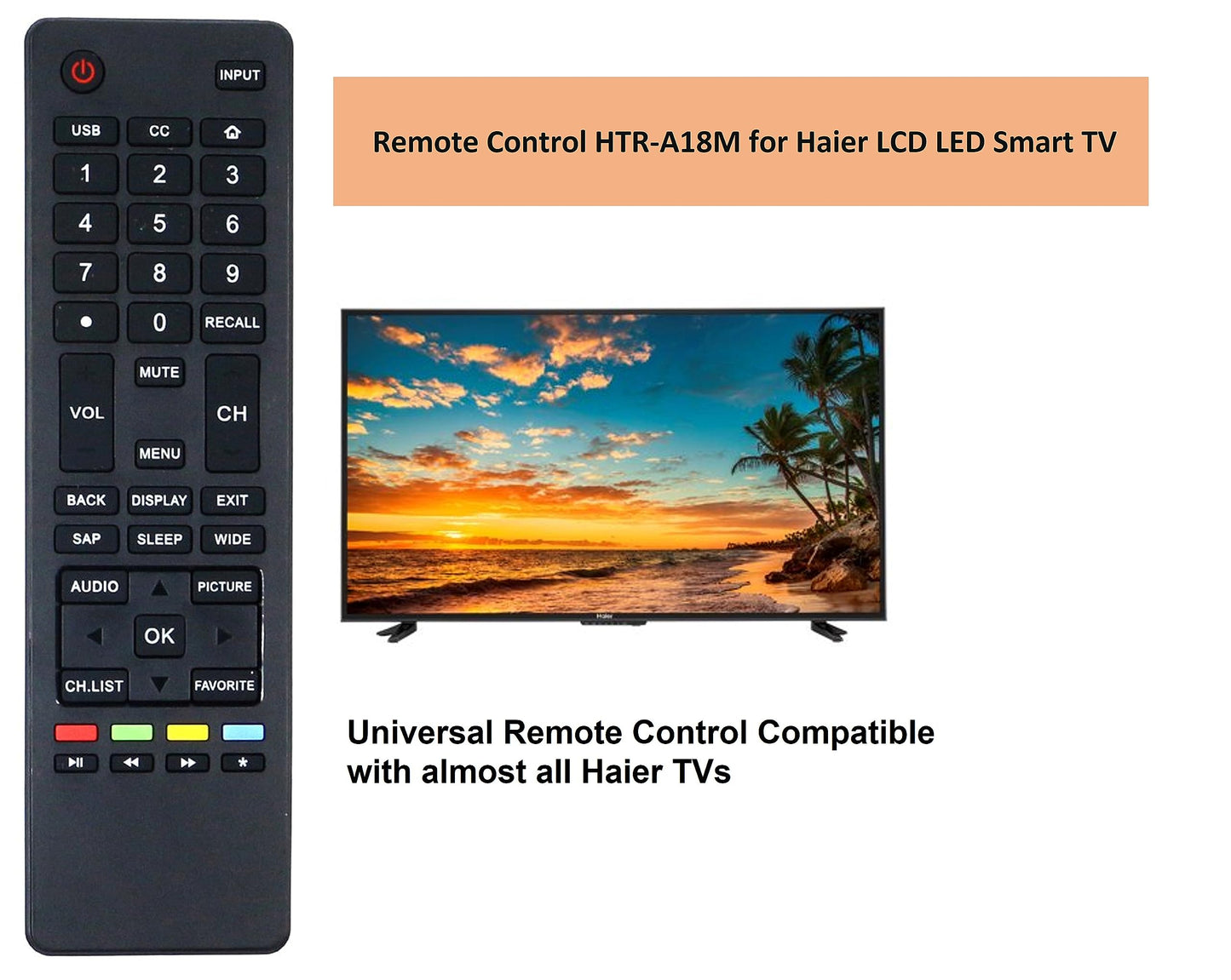 Remote Control HTR-A18M fit for Haier LCD LED TV LE58F3281 32D3000 LE32M600M20 LE32F32200 LE24M600M80 65d3550 LE39M600M80 40D3500M 48D3500 LE48M600M80