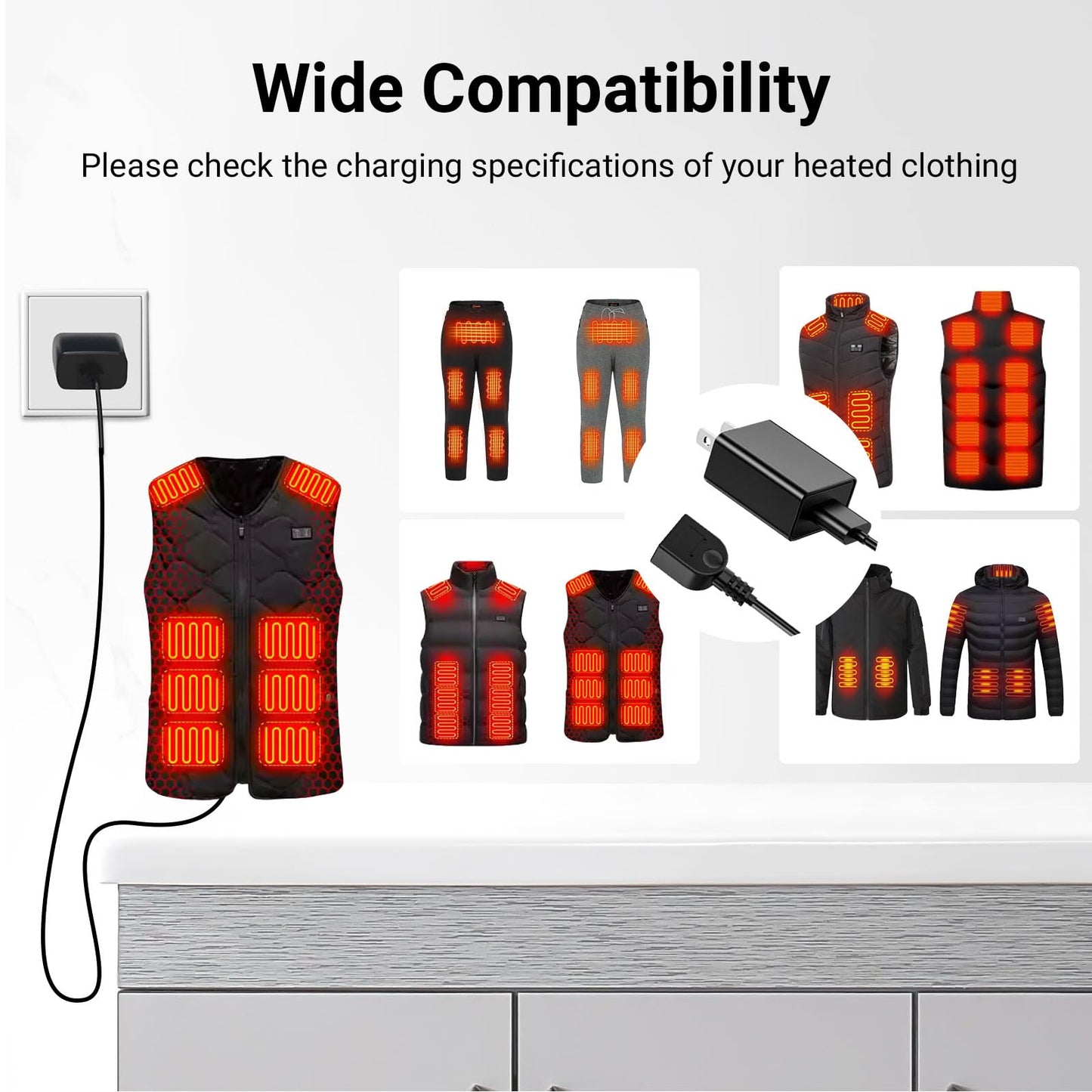 OatXtorpor 5V2A 9.8Ft Heated Vest Jacket USB Charger Pants Coat, USB Wall Charging Cord Connection Cables, Plug Power Supply with Male USB Plug