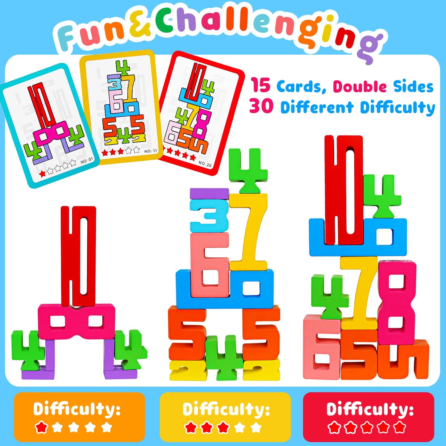 Montessori Wooden Number Blocks 1-10 – Stacking Math Learning Toys for Toddlers & Kids Ages 3-5, Educational Balance Game Gift