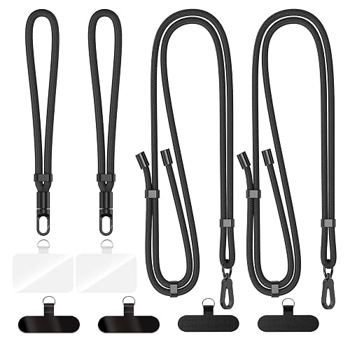 POHFP 4 Pack Phone Lanyard,2 PCS Adjustable Phone Strap Crossbody and 2 PCS Cell Phone Wrist Strap, Hands-Free Convenience Lanyards, Multifuctional