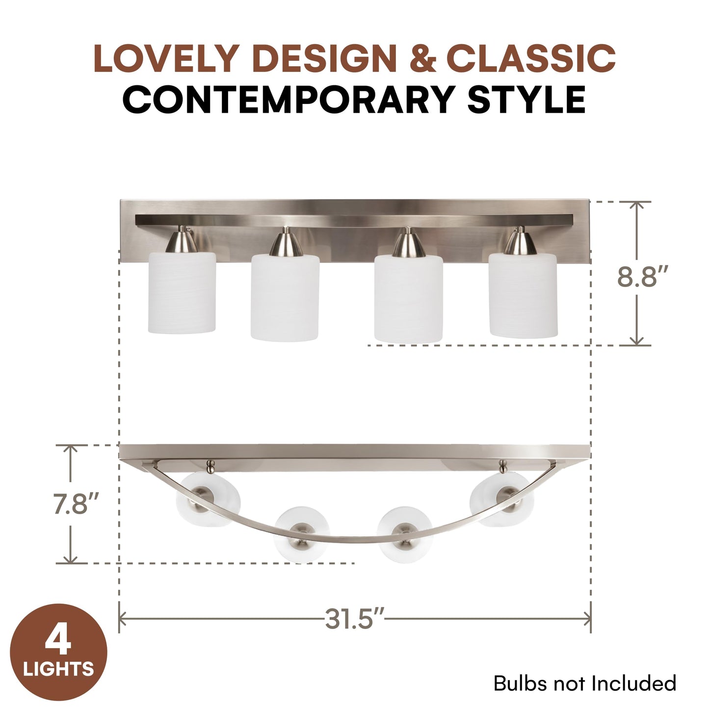 Dorence 4-Lights Bathroom Vanity Lights - Alloy Steel Bathroom Light Fixtures for Mirrors - Oil-Rubbed Bronze Lighting Bar with Nickel Glass Shade - 8