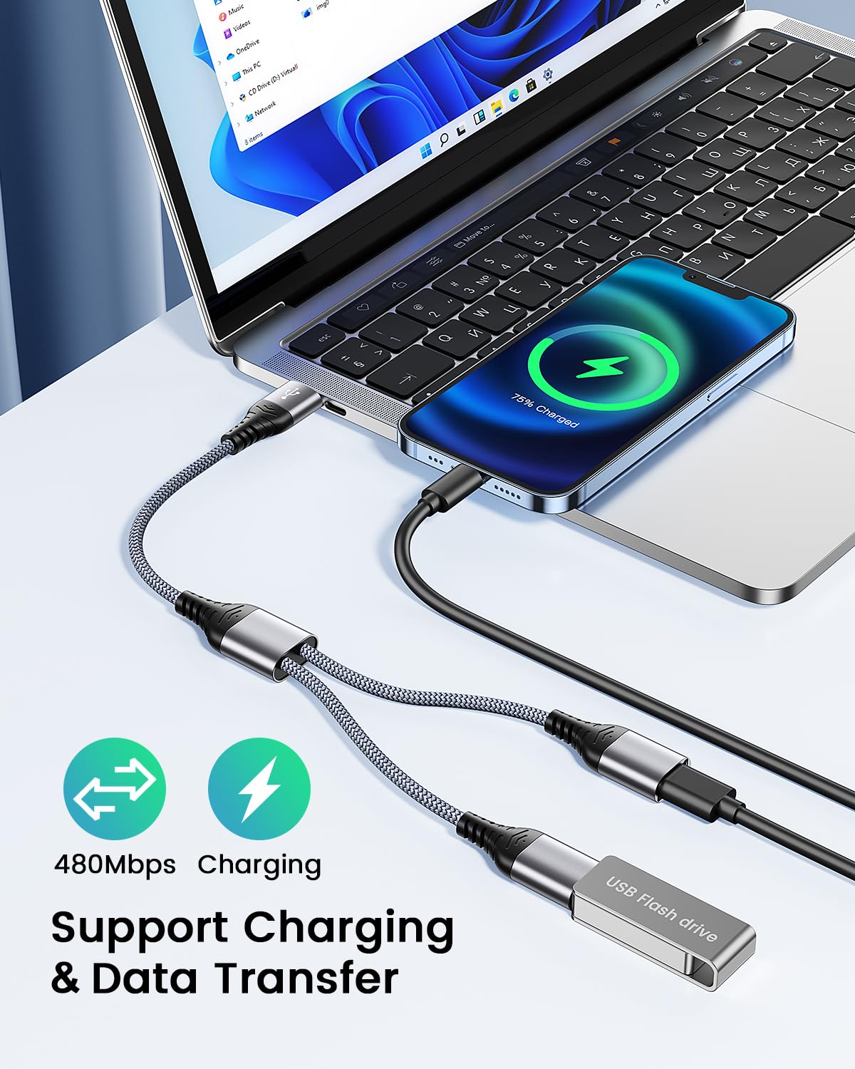 ANDTOBO USB Splitter, USB 2.0 A Male to 2 Dual USB Female Jack Y Splitter Hub Power Cord Extension Adapter Cable
