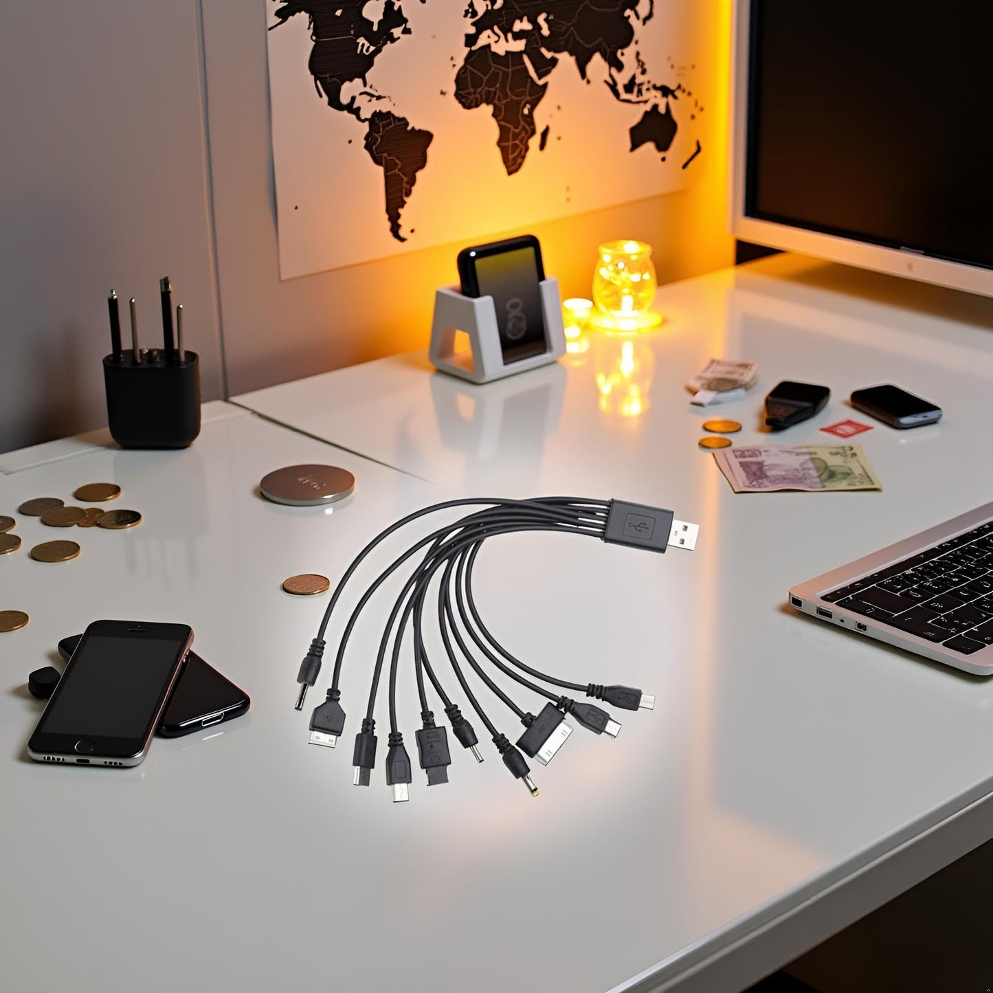 JJLFresheners 10 in 1 USB Multi Charger USB Cables for Mobile Phones Charging Cord 20CM/7.87in Universal to Multi Plug Cell Phone Charger Cable