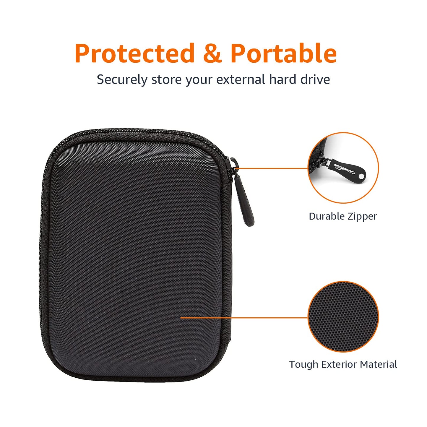 Amazon Basics Portable External Hard Drive Carrying Case with Mesh Storage, Protection, Secure Strap, Black