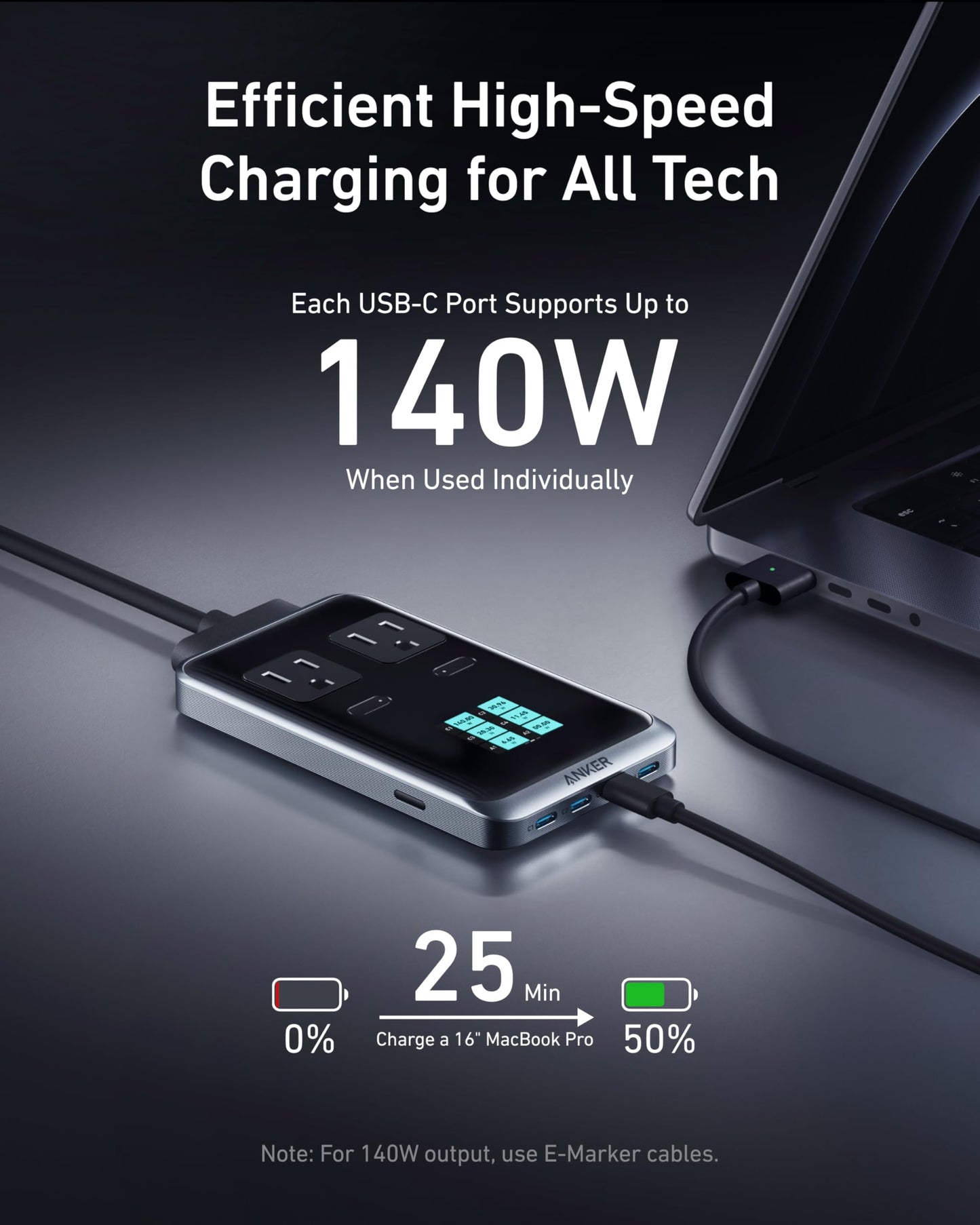 Anker Prime Charging Station, 240W 8-in-1 USB C Power Strip, 5 ft Detachable Extension Cord, 2 AC, 4 USB C, 2 USB A, for iPhone 15/14, Desktop