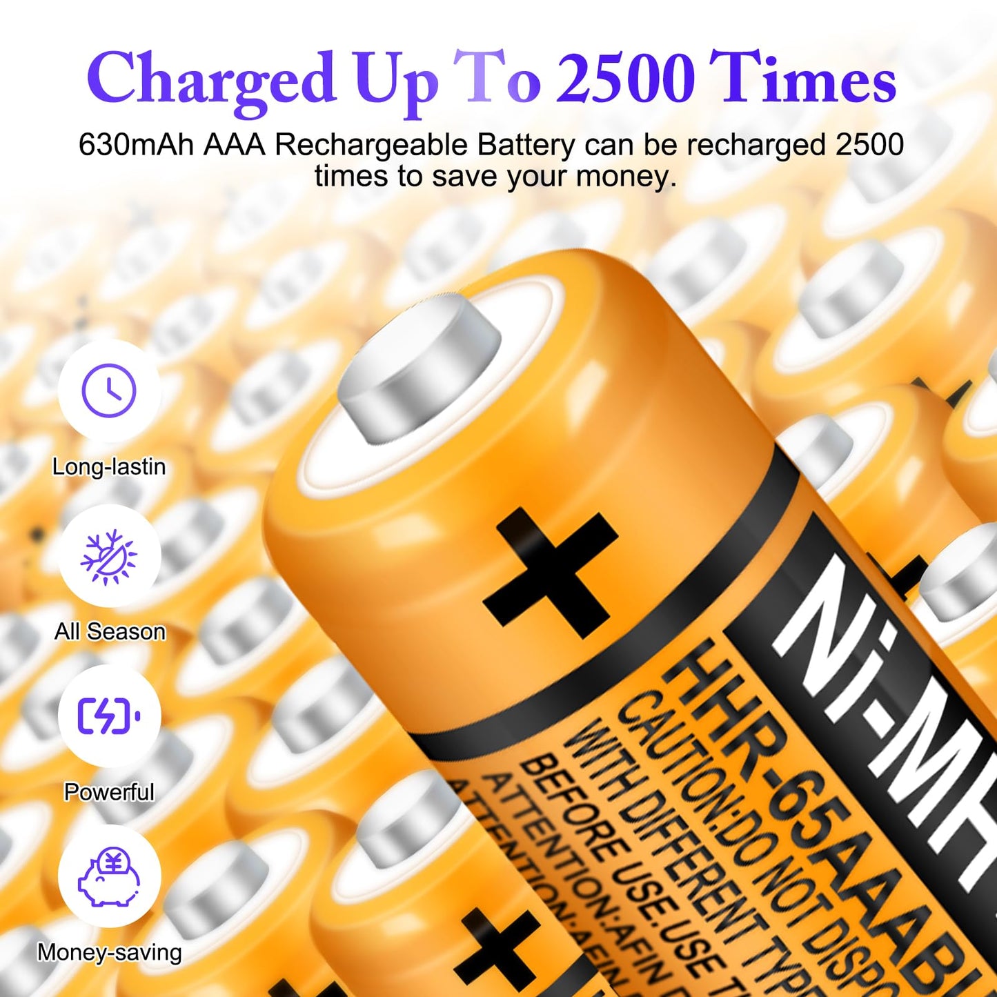 EOCIK HHR-65AAABU NI-MH AAA Rechargeable Battery for Panasonic 1.2V 630mAh AAA Batteries for Cordless Phones (630-4pcs)