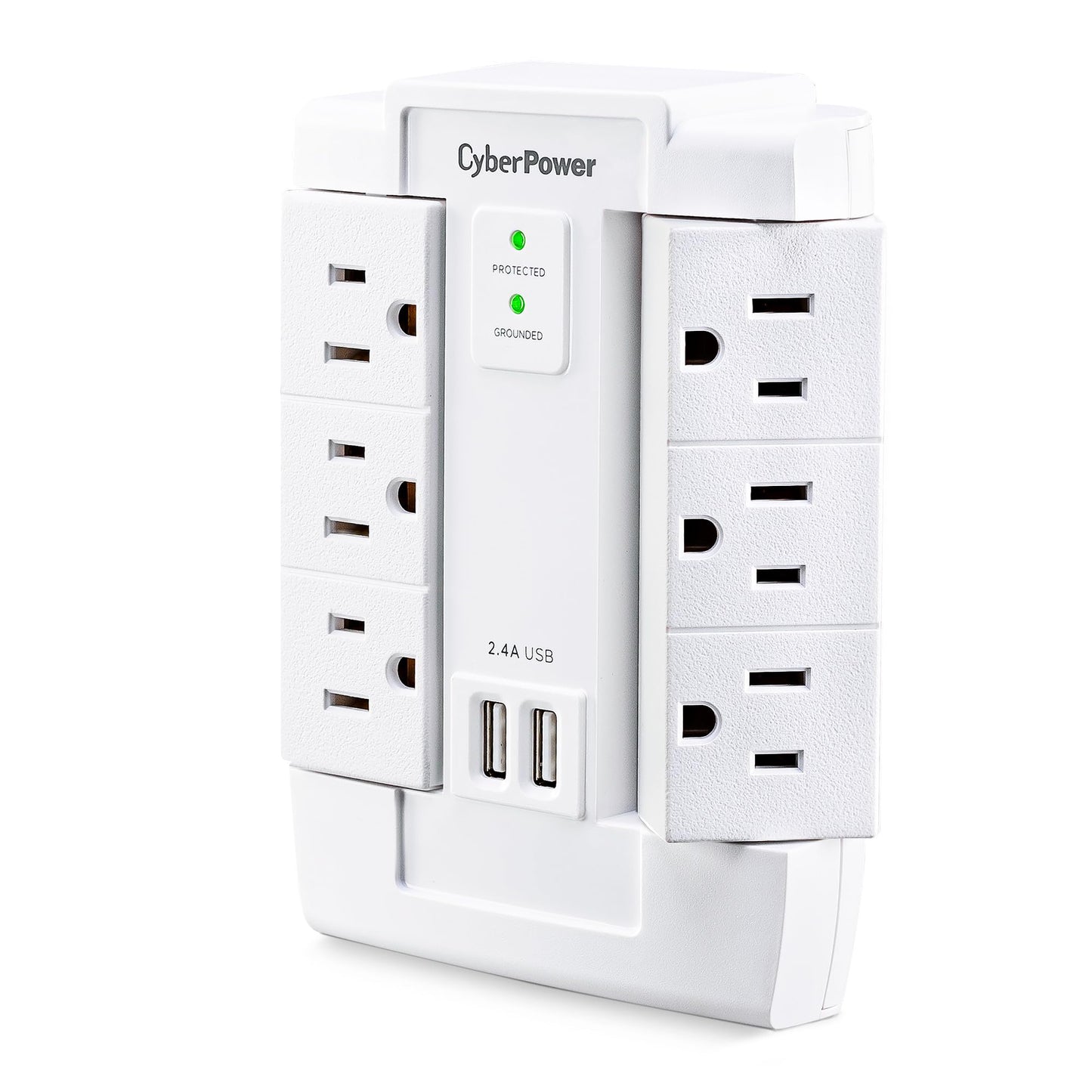 CyberPower CSP600WSURC2 Surge Protector, 1200J/125V, 6 Swivel Outlets, 2 USB Charging Ports, Wall Tap Design, White